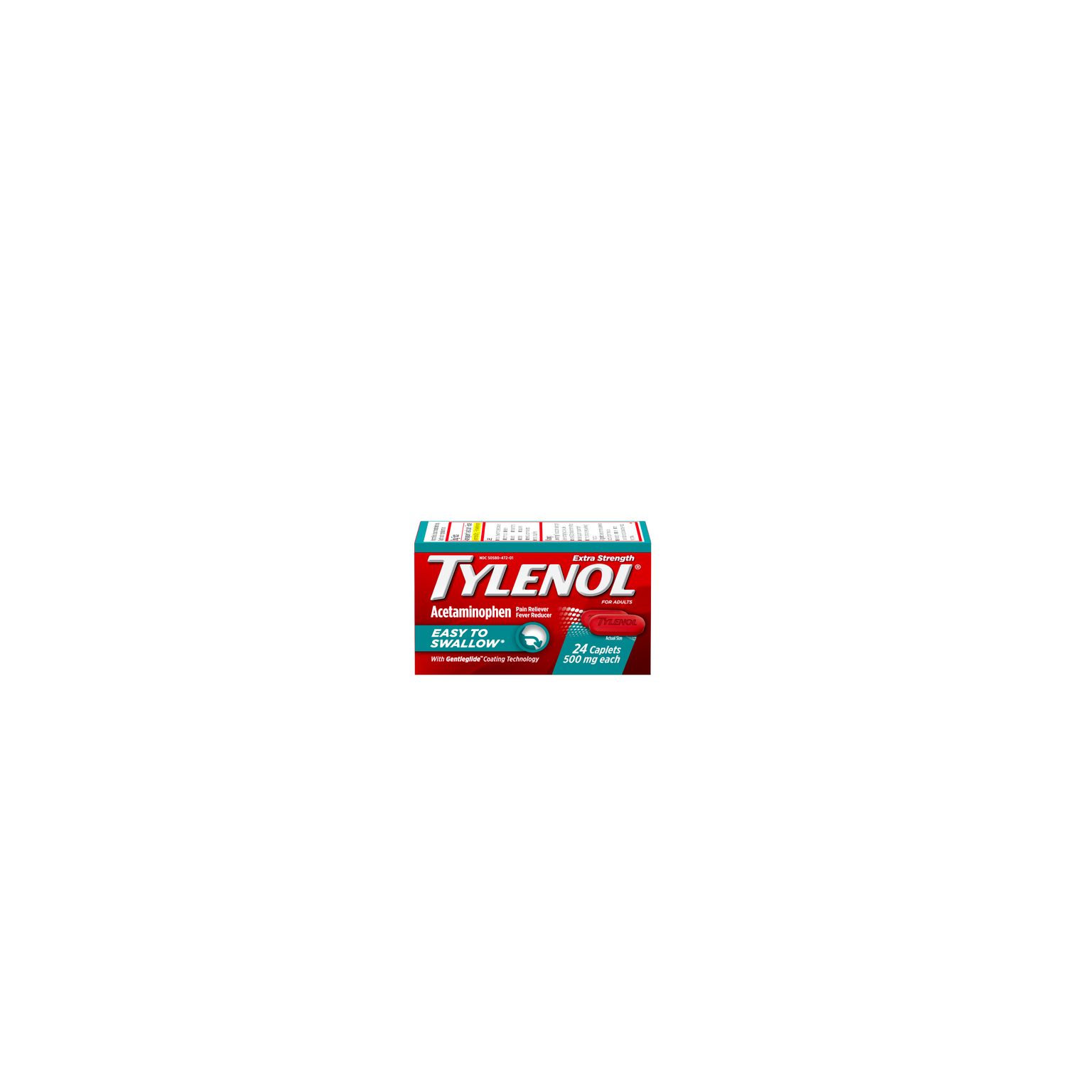 Tylenol Extra Strength Easy To Swallow Caplets With Gentleglide Coating Technology - 24 Count Image 1 of 2