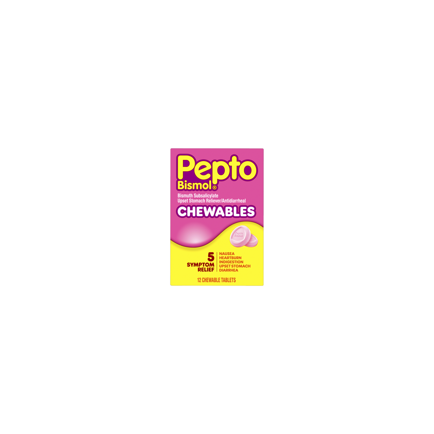 Pepto Bismol Chewable Tablets, Upset Stomach Relief - 12 Count Image 1 of 2