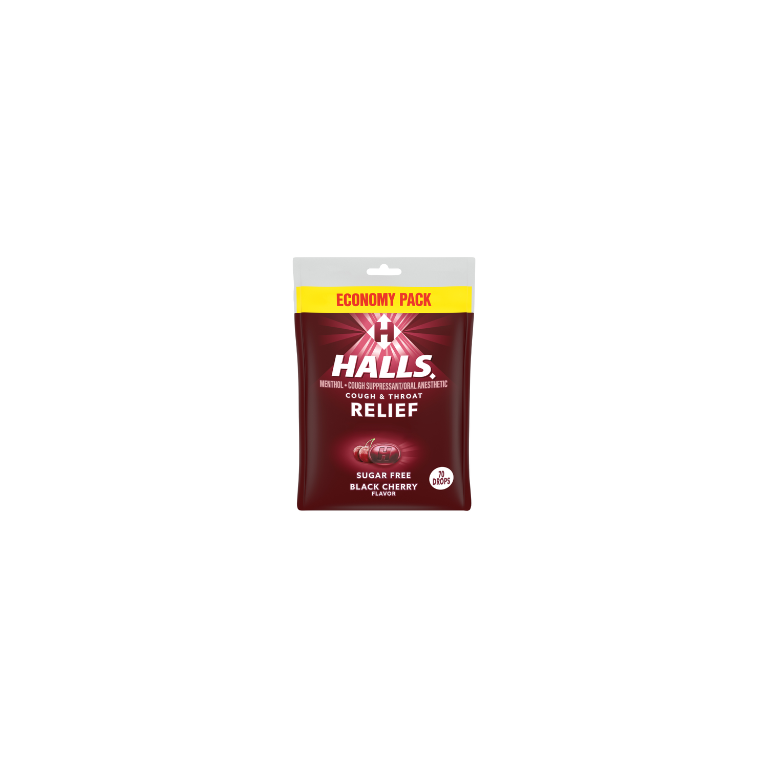 Halls Relief Black Cherry Relief Sugar Free Flavor Cough Drops, Economy Pack, 1 Bag 70 Total Drops - 7.66 Ounce Image 1 of 2