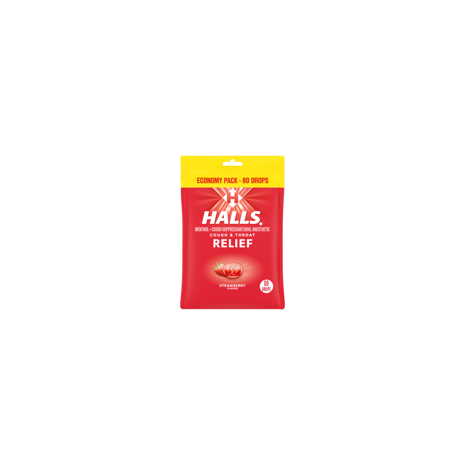 Halls Relief Strawberry Flavor Economy Pack Relief Menthol Cough Suppressantoral Anesthetic - 80 Count Image 1 of 2