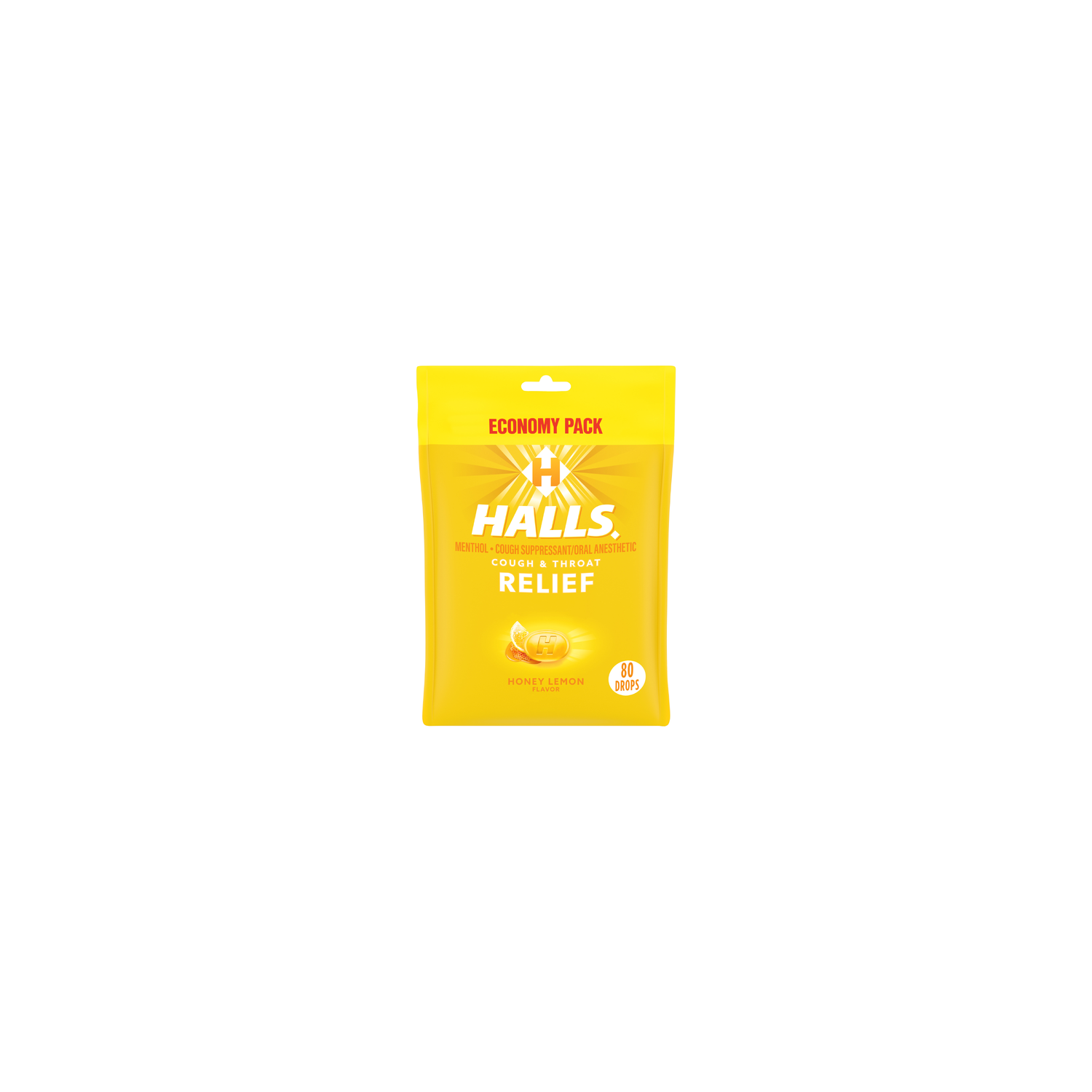 Halls Relief Honey Lemon Flavor Economy Pack Menthol Cough Suppressantoral Anesthetic - 80 Count Image 1 of 3
