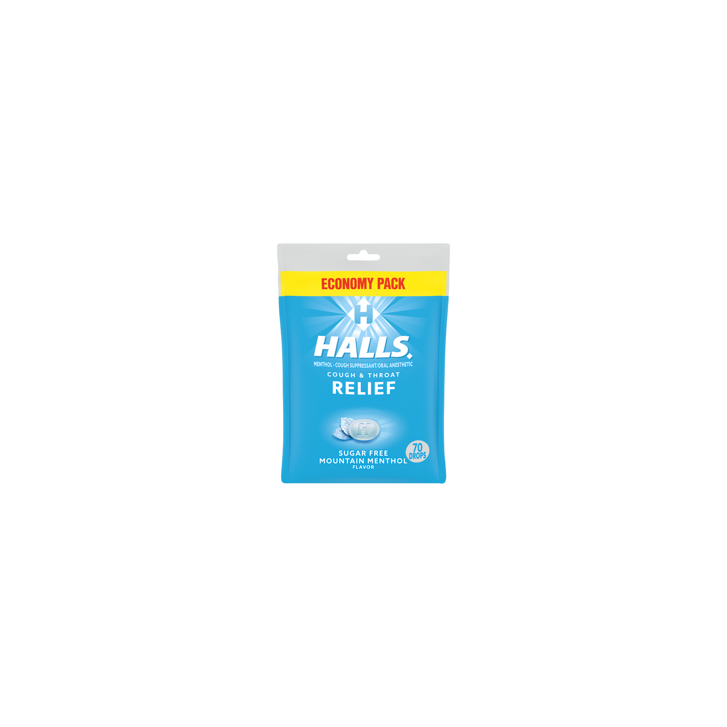 Halls Relief Mountain Menthol Flavor Sugar Free Economy Pack Cough Suppressantoral Anesthetic - 70 Count Image 1 of 3