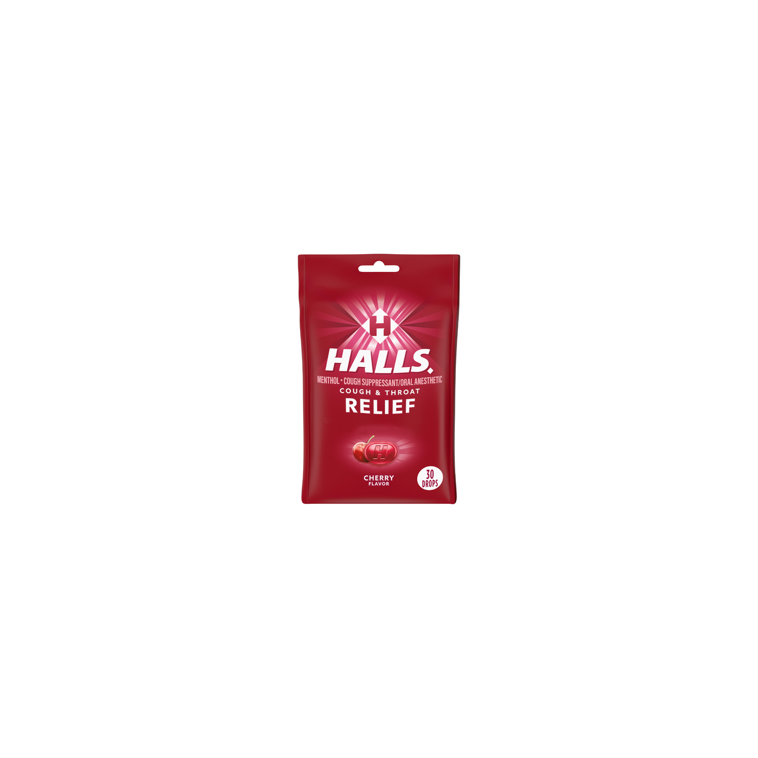 Halls Relief Cherry Relief Cough Drops, 30 Drops - 3.28 Ounce Image 1 of 4