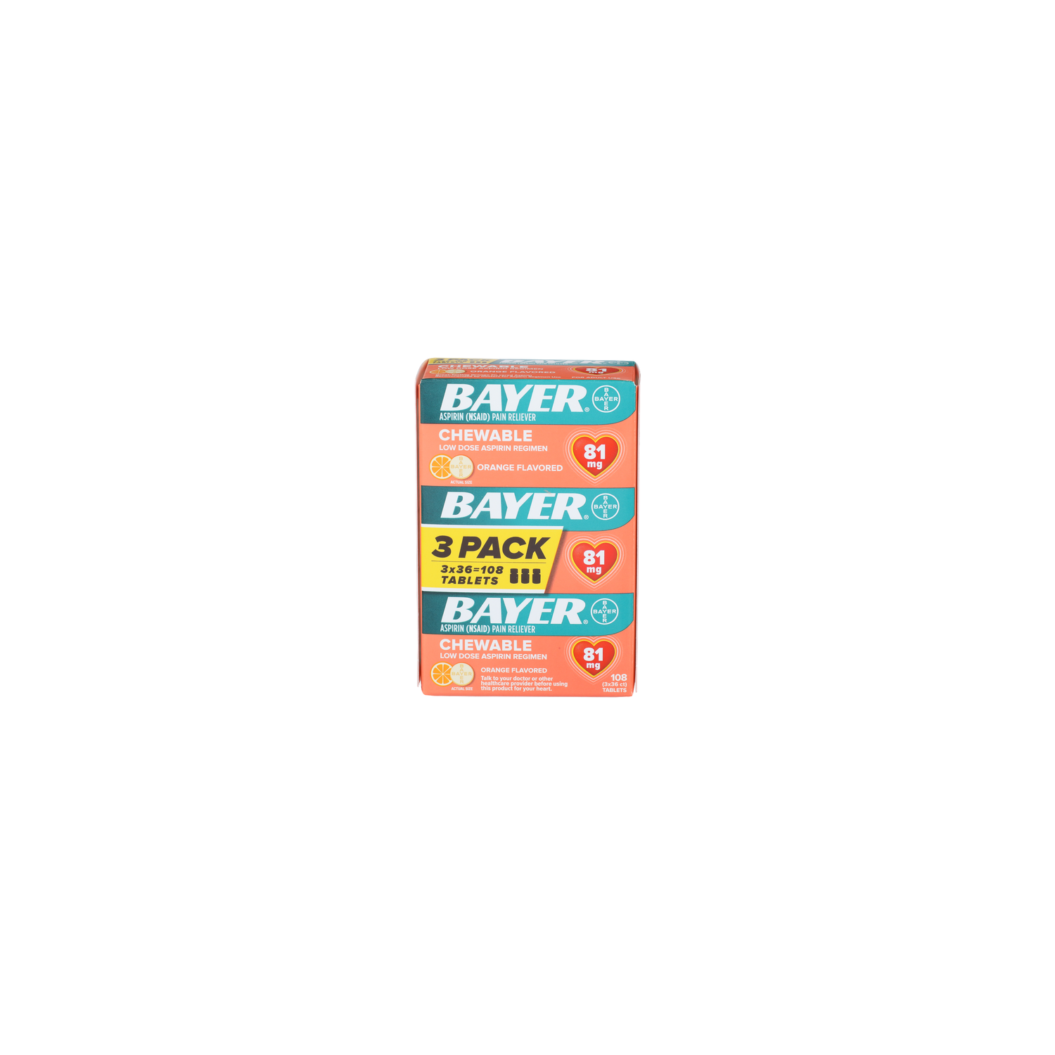 Bayer Orange Flavored Chewable Aspirin Nsaid Pain Reliever - 3 Count Image 1 of 4