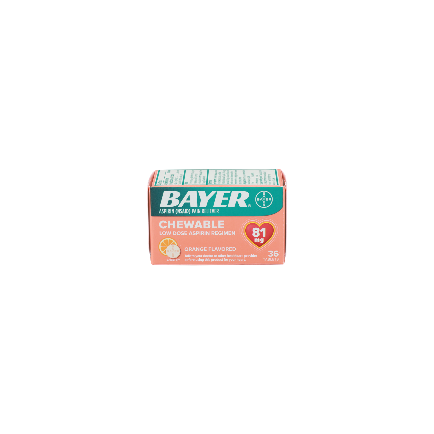 Bayer Orange Flavored Chewable Aspirin Nsaid Pain Reliever - 36 Count -  Super 1 Foods, image size:1500x1500