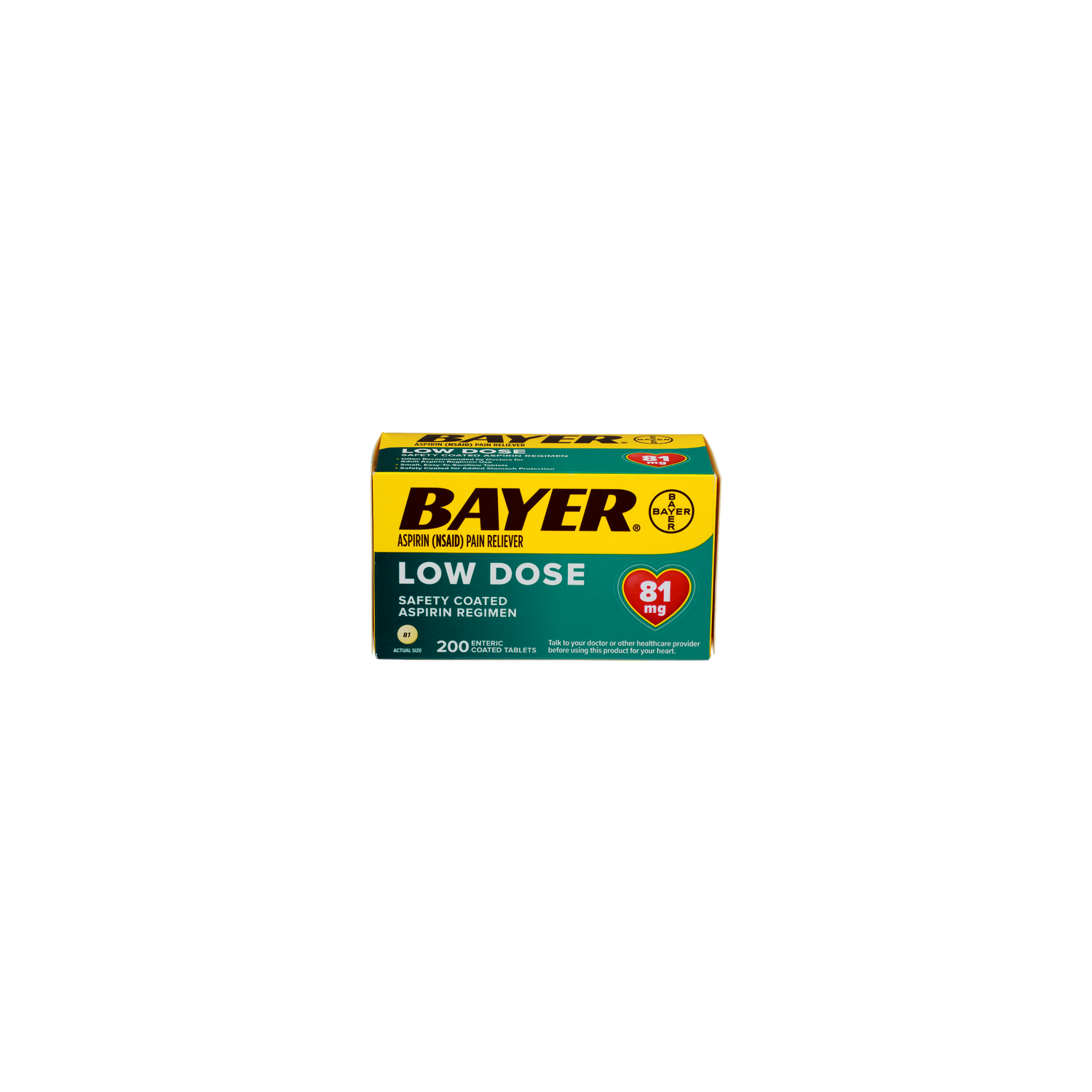 Bayer Low Dose Aspirin Nsaid Pain Reliever - 200 Count - Brookshire's, image size:1500x1500