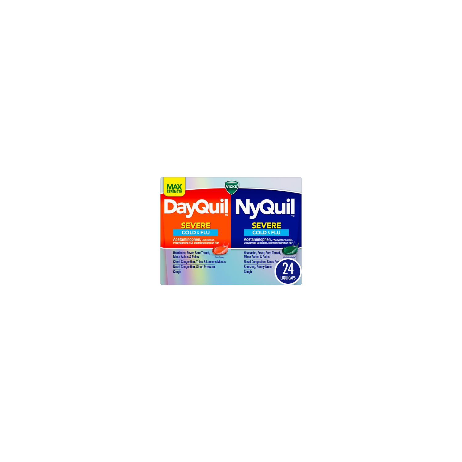 Vicks DayQuil & NyQuil Severe Combo Pack Cold & Flu Liquicaps Medicine Powerful Daytime & Nighttime Relief - 24 Count Image 1 of 2