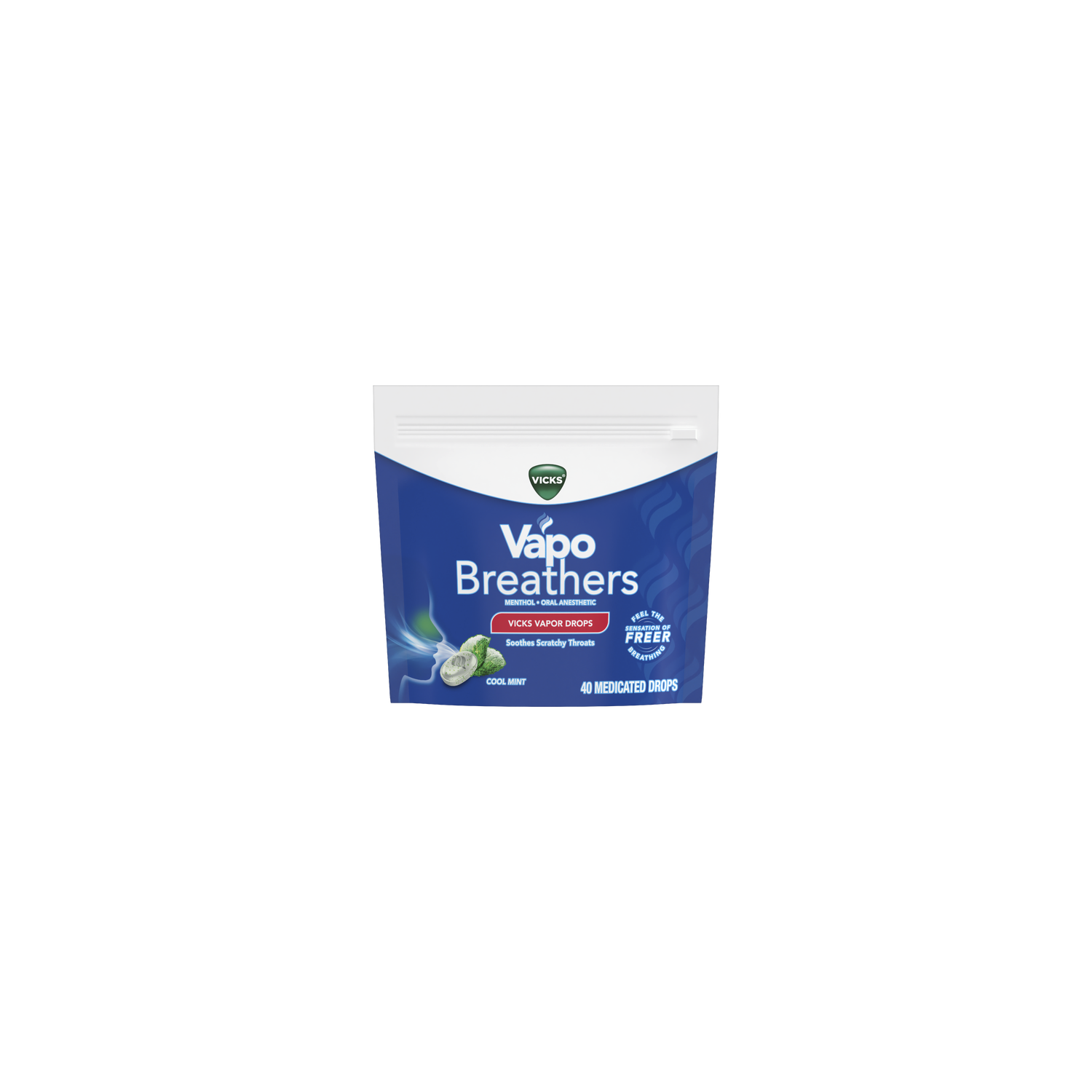 V VapoDrops Vicks Vapobreathers For Scratchy And Sore Throats, Cool Mint - 40 Count