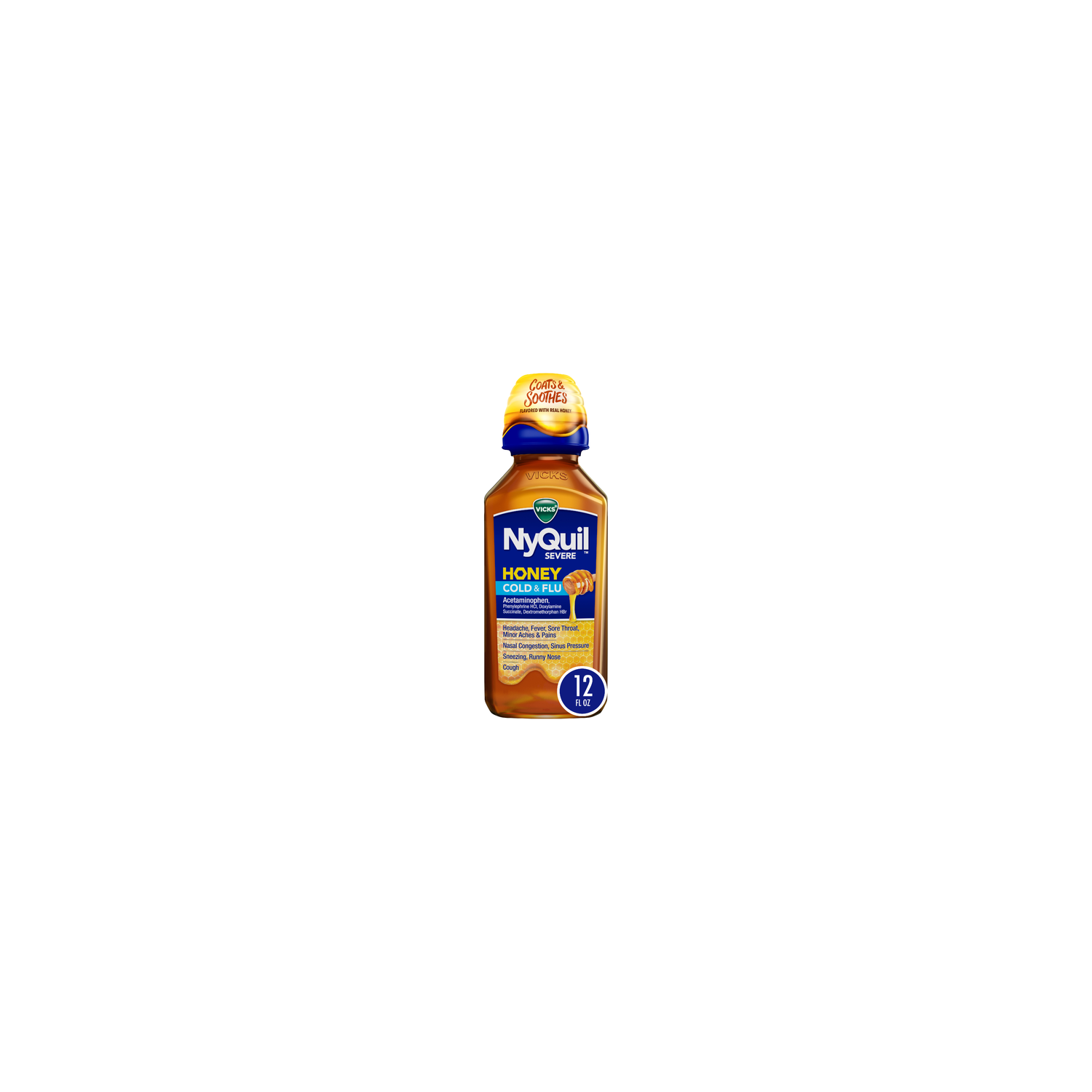 Vicks NyQuil Severe Honey Flavor Cold & Flu Liquid Medicine - 12 Ounce