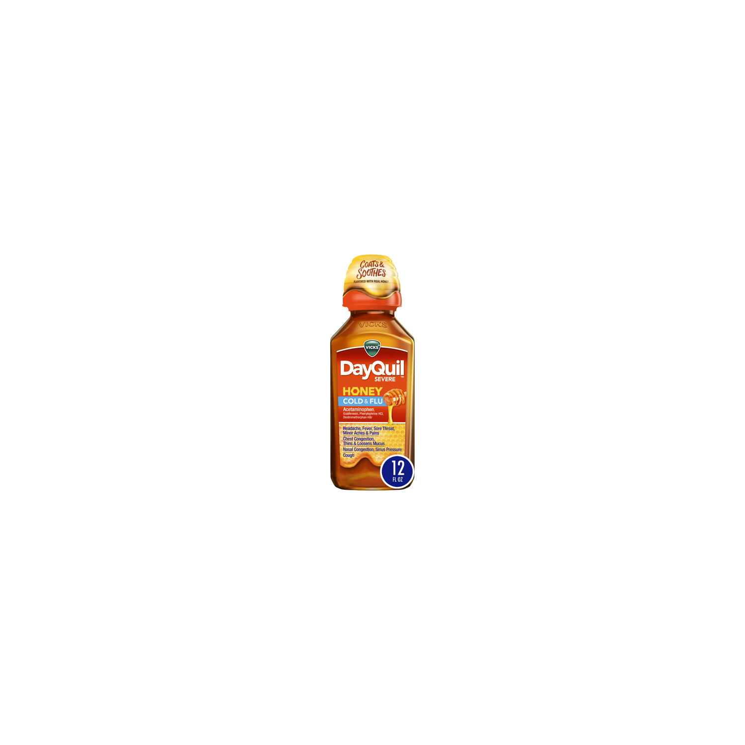 Vicks DayQuil Honey Flavor Cold & Flu Liquid  Medicine Powerful Daytime Relief - 12 Ounce