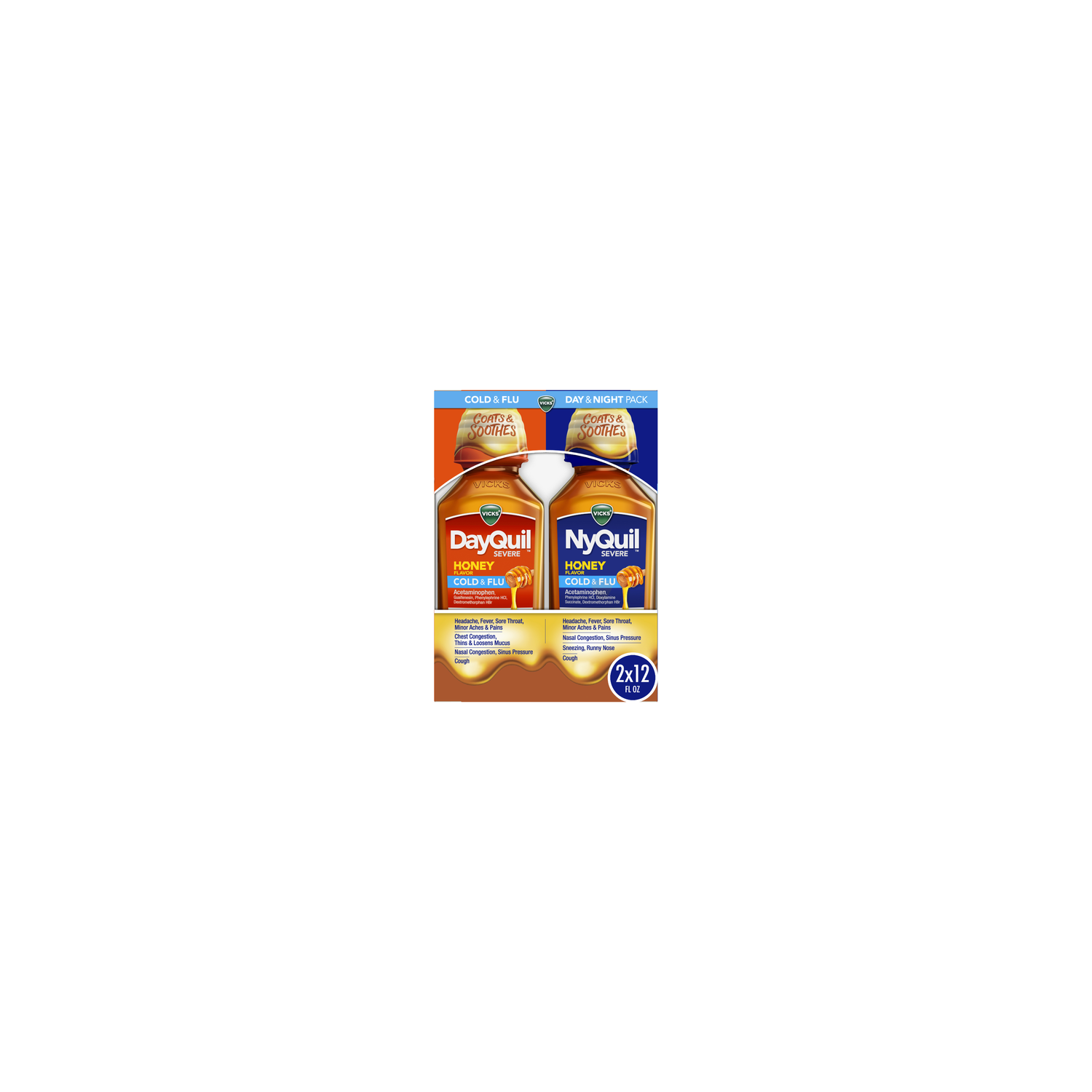 Vicks DayQuil & NyQuil Severe Combo Pack Honey Flavor Cold & Flu Liquid Medicine Powerful Daytime & Nighttime Relief - 1 Kit Image 1 of 2