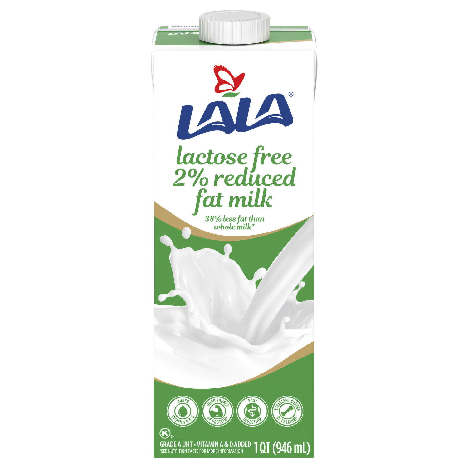 Lala Milk, 2% Reduced Fat, Lactose Free - 1 Pint - Super 1 Foods