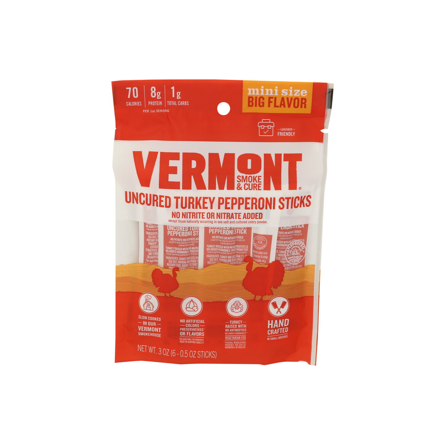 Vermont SMOKE & CURE Uncured Mini Turkey Sticks - 0.5 Ounce - 6 Count