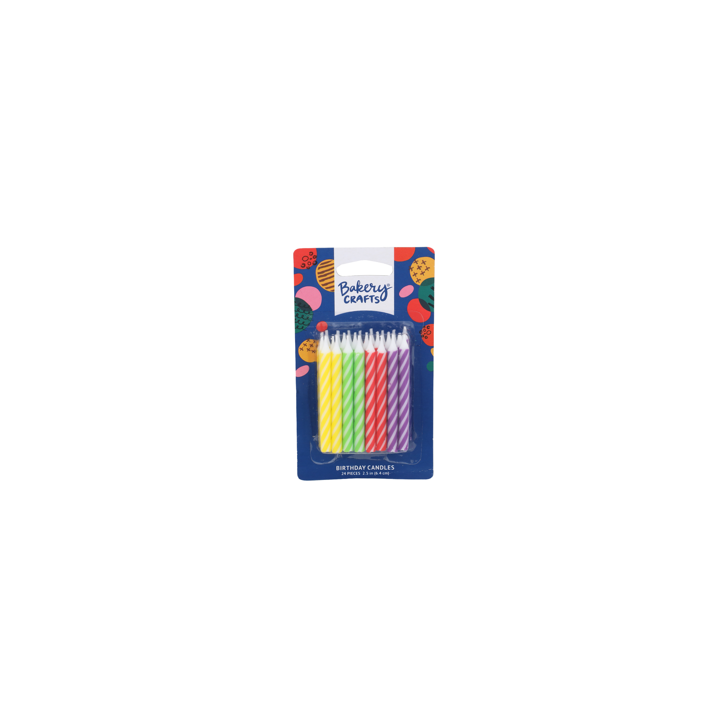 Bakery Crafts Yellow, Green, Red & Purple With White Lines Birthday Candles - 24 Count Image 1 of 2