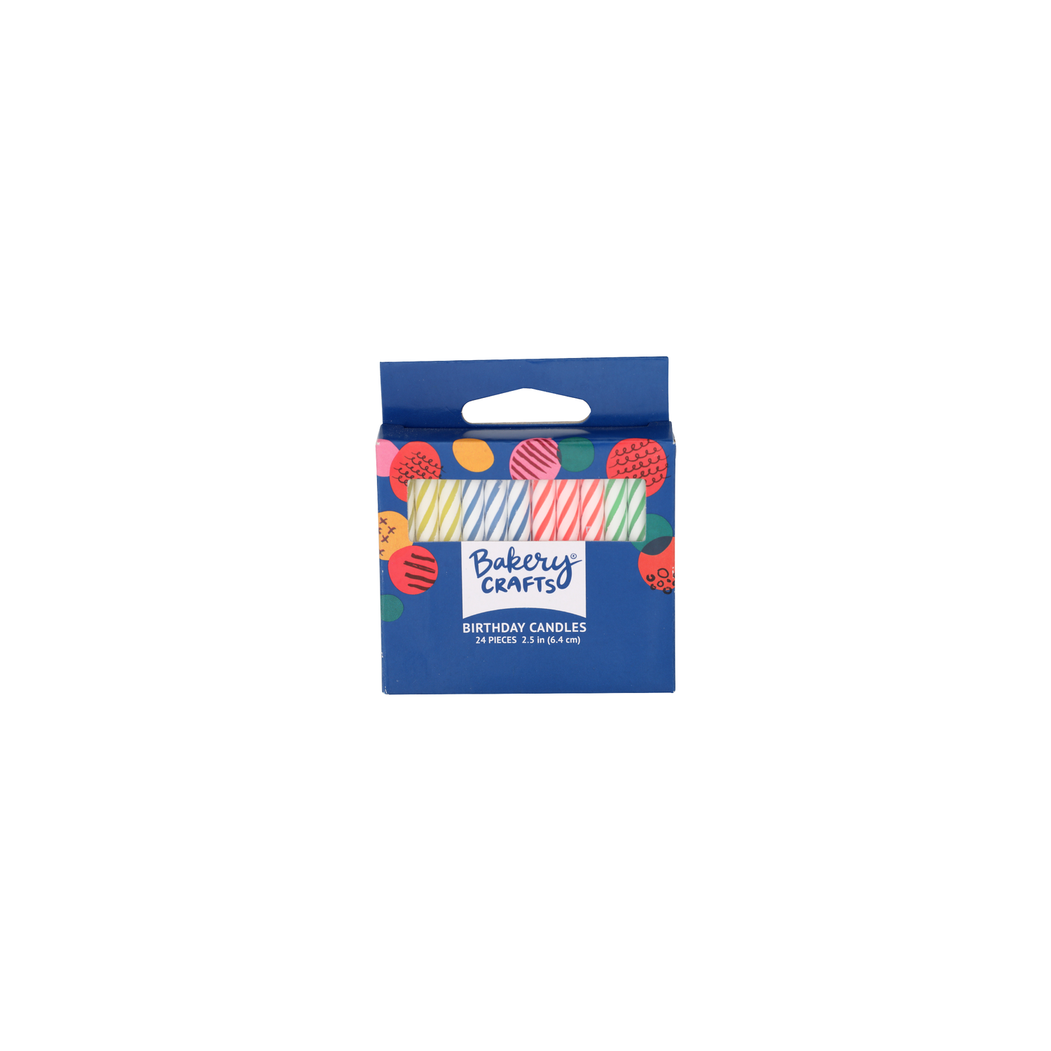 Bakery Crafts Yellow, Blue, Red & Green With White Lines Birthday Candles - 24 Count Image 1 of 2