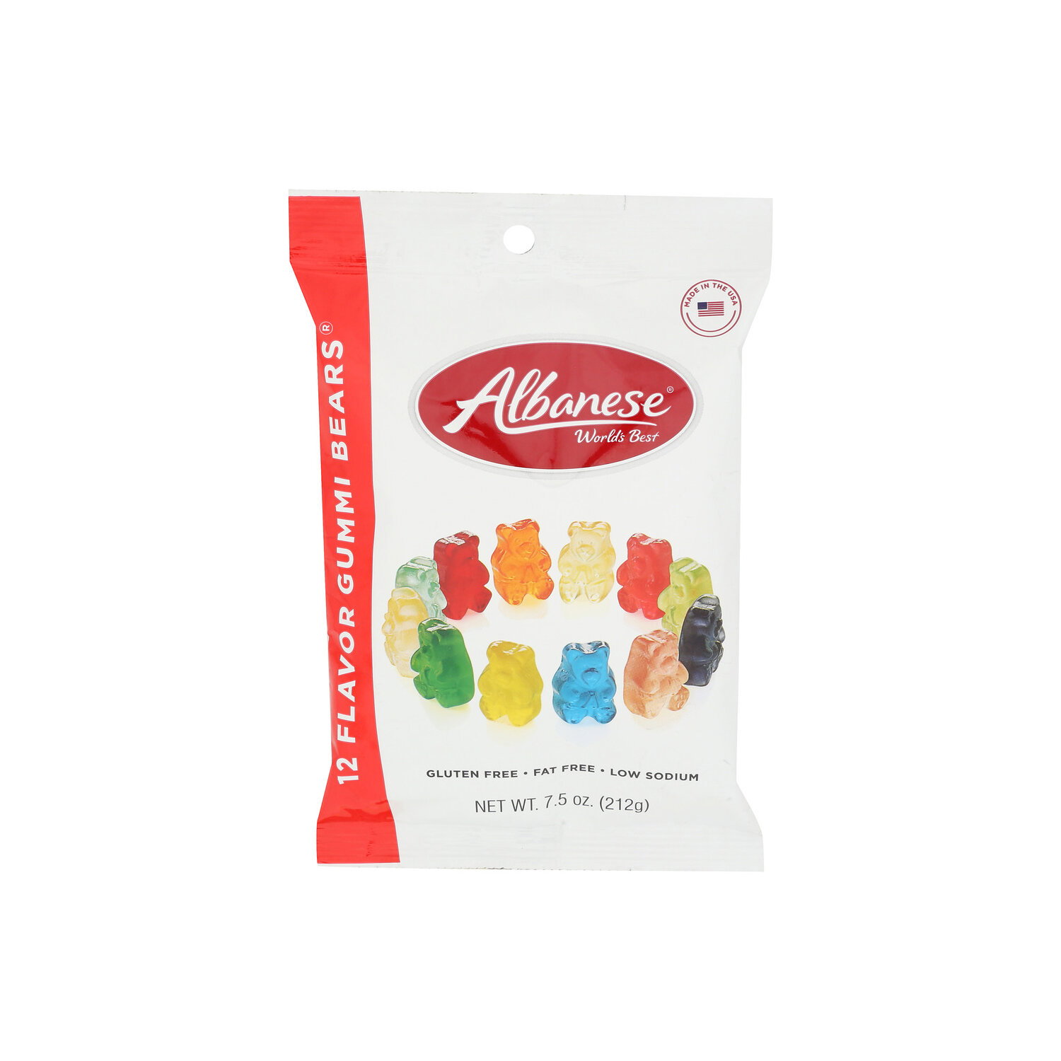 Albanese WORLD's Best Cherry, Strawberry, Mango, Pineapple, Lemon, Orange, Green Apple, Watermelon, Pink Grapefruit, Lime, Blue Raspberry, Grape 12 Flavor Gummi Bears - 7.5 Ounce Image 1 of 4