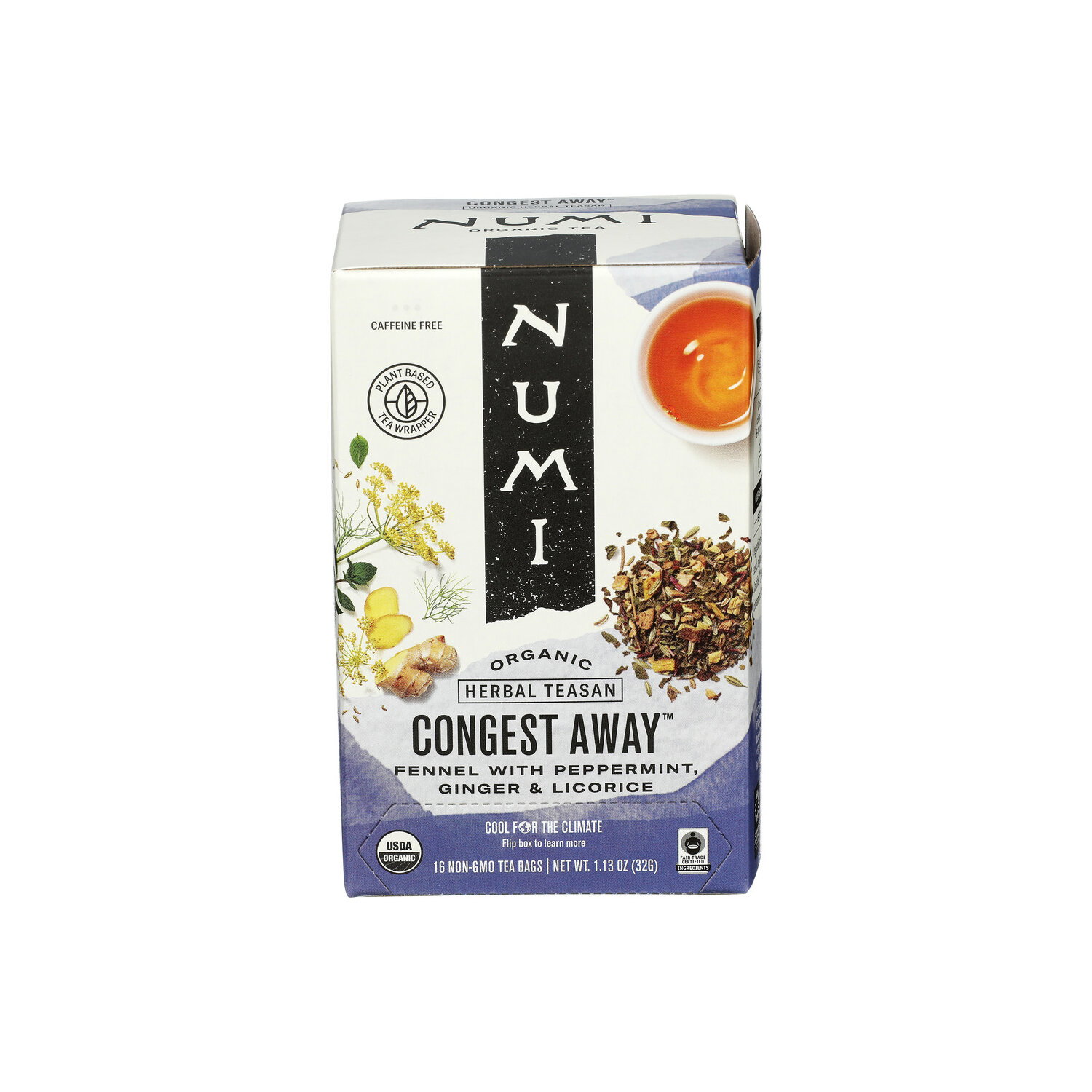 Numi Cool & Soothing Cup Of Fennel, Ginger & Peppermint Caffeine-Free Herbal Supplement In A Teabag Congest Away - 0.071 Ounce - 16 Count Image 1 of 3