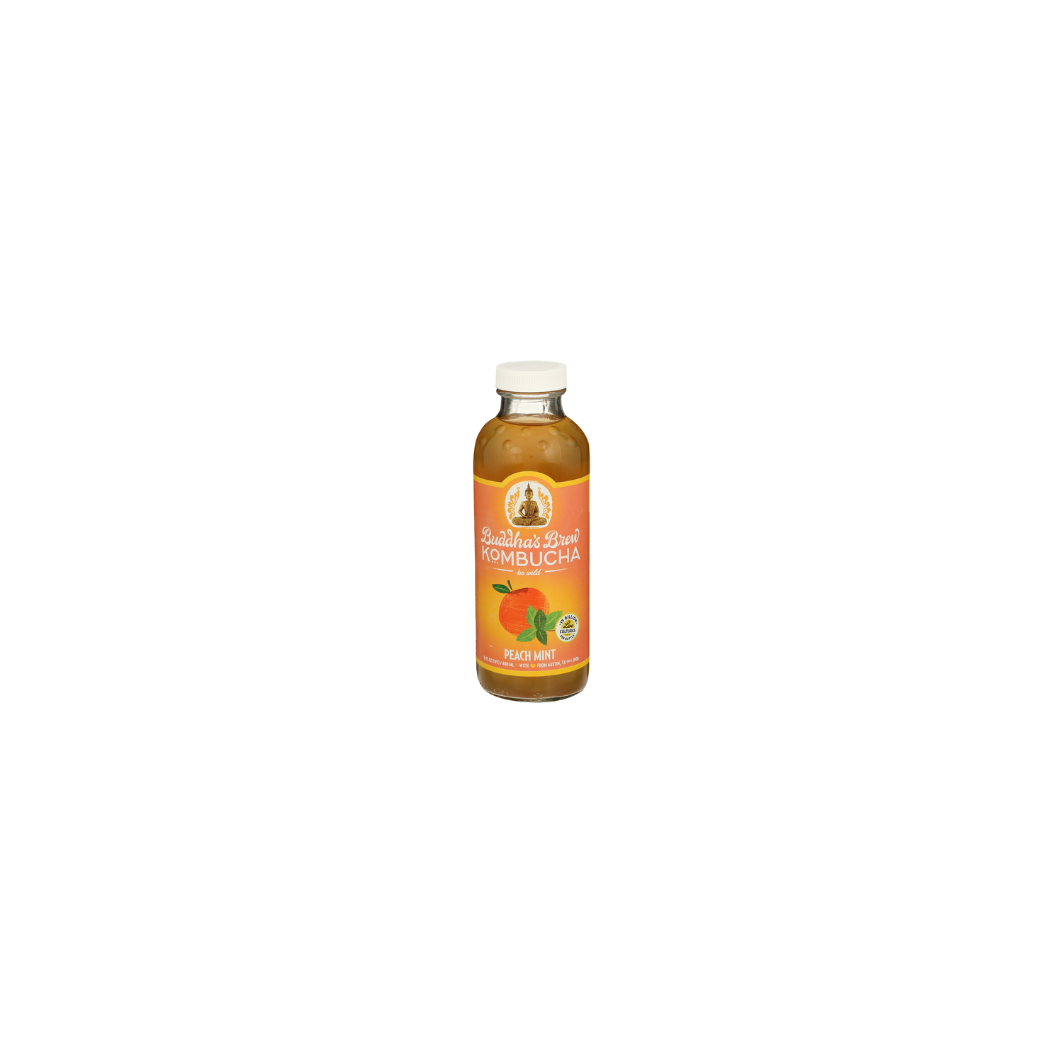 BUDDHA's Brew Buddhas Kombucha Peach Mint - 16 Fluid Ounce Image 1 of 4