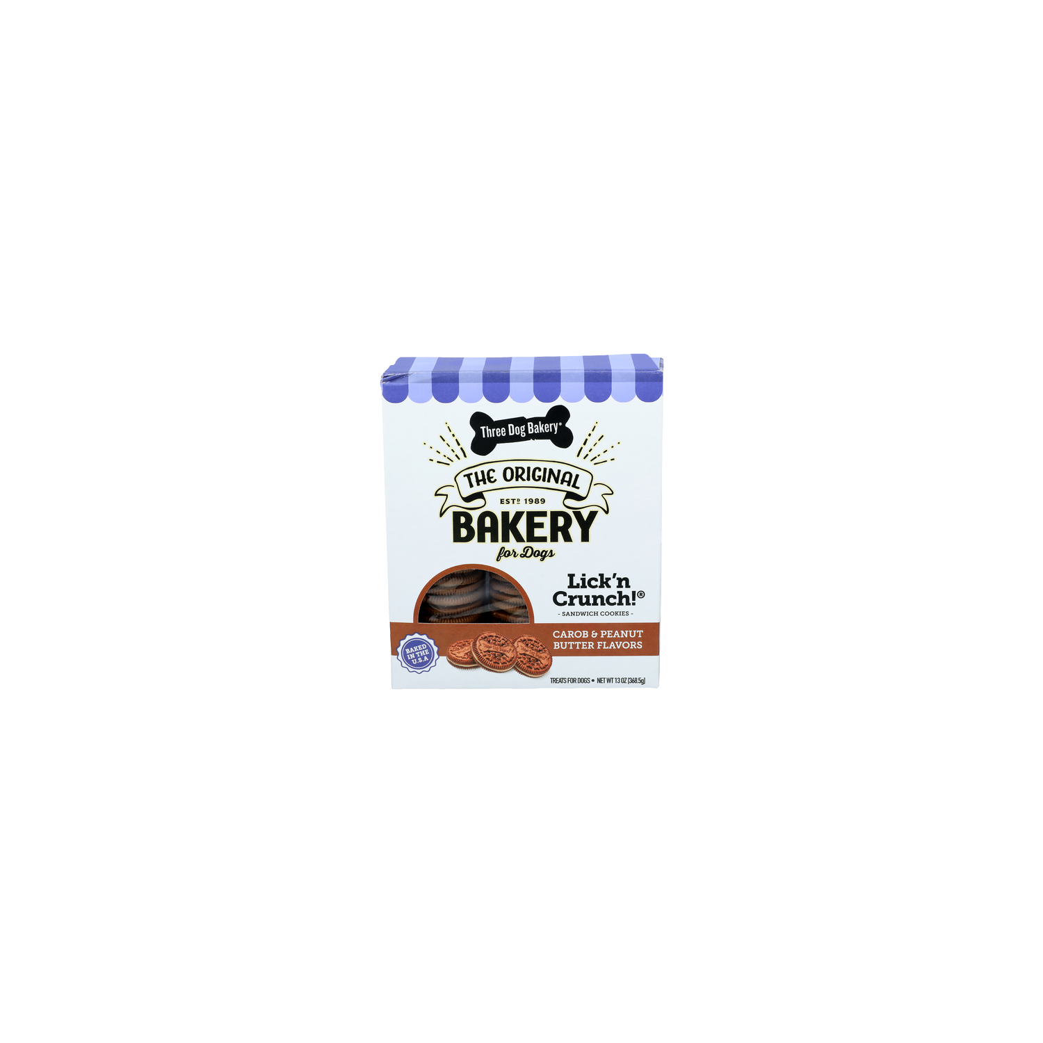 Three Dog Bakery Carob & Peanut Butter Flavors The Original Lick'n Crunch! Sandwich Cookies - 13 Ounce Image 1 of 4