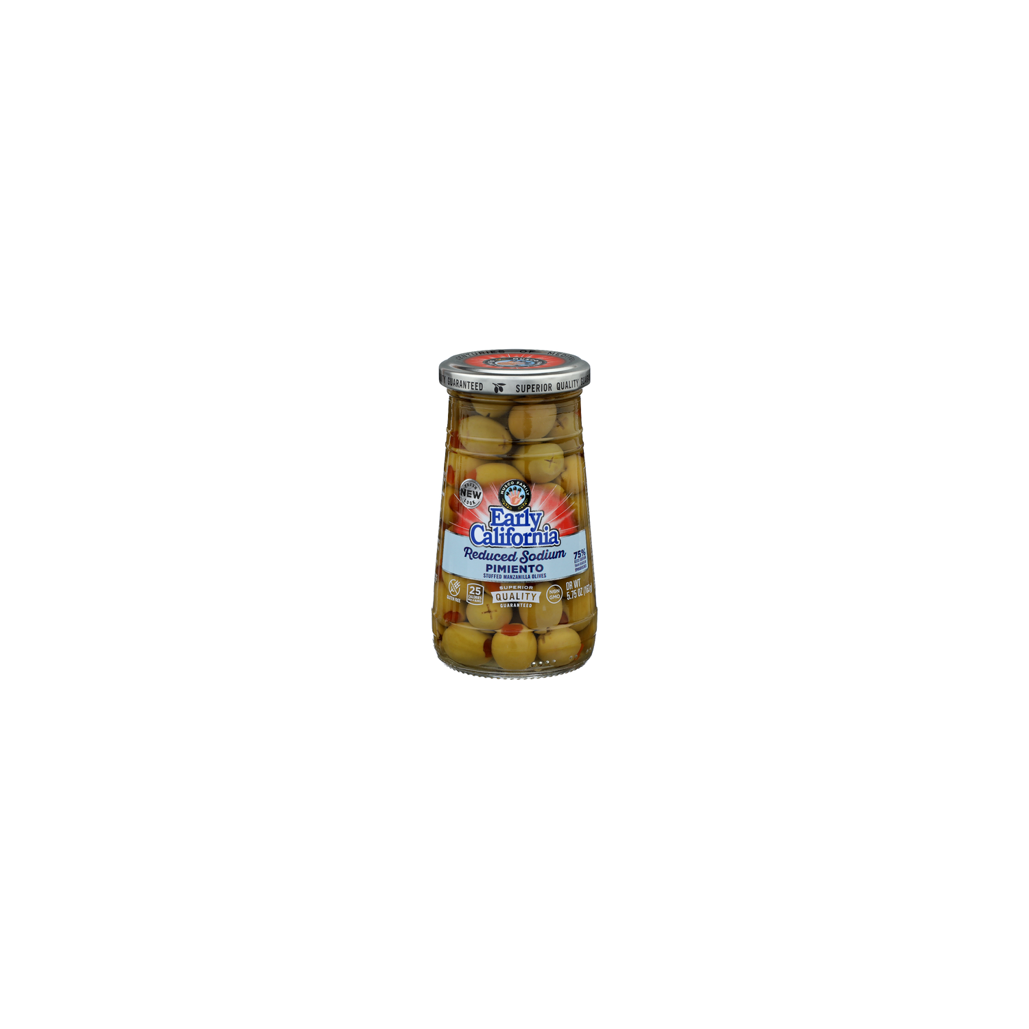 Musco Family Pearls Early California Reduced Sodium Pimiento Stuffed Manzanilla Olives - 5.75 Ounce Image 1 of 4