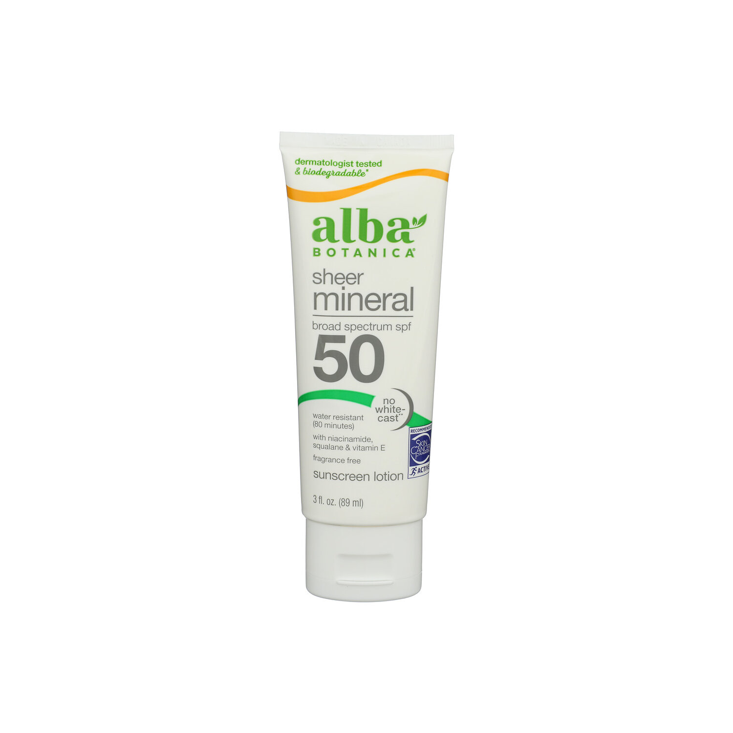 Alba Botanica Fragrance Free Sheer Mineral SPF50 Sunscreen Lotion Ve Sun Sport - 3 Fluid Ounce Image 1 of 3