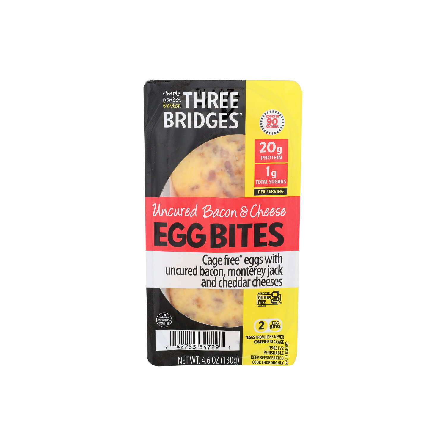 Three Bridges Uncured Bacon & Cheese Egg Bites - 2.3 Ounce - 2 Count Image 1 of 4