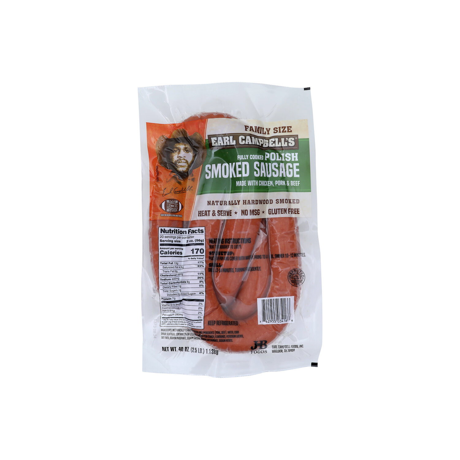 Earl Campbell's Kielbasa, Polish, Family Size - 40 Ounce Image 1 of 4
