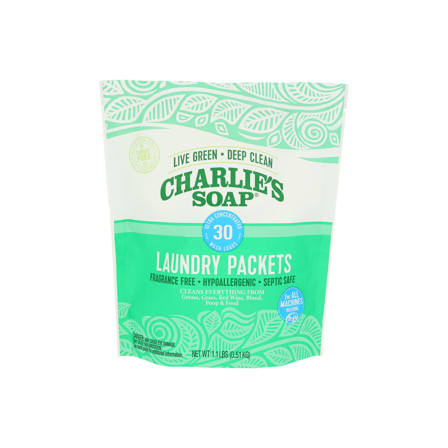 CHARLIE's Soap Fragrance Free Laundry Packets - 0.037 Pound - 30 Count Image 1 of 3