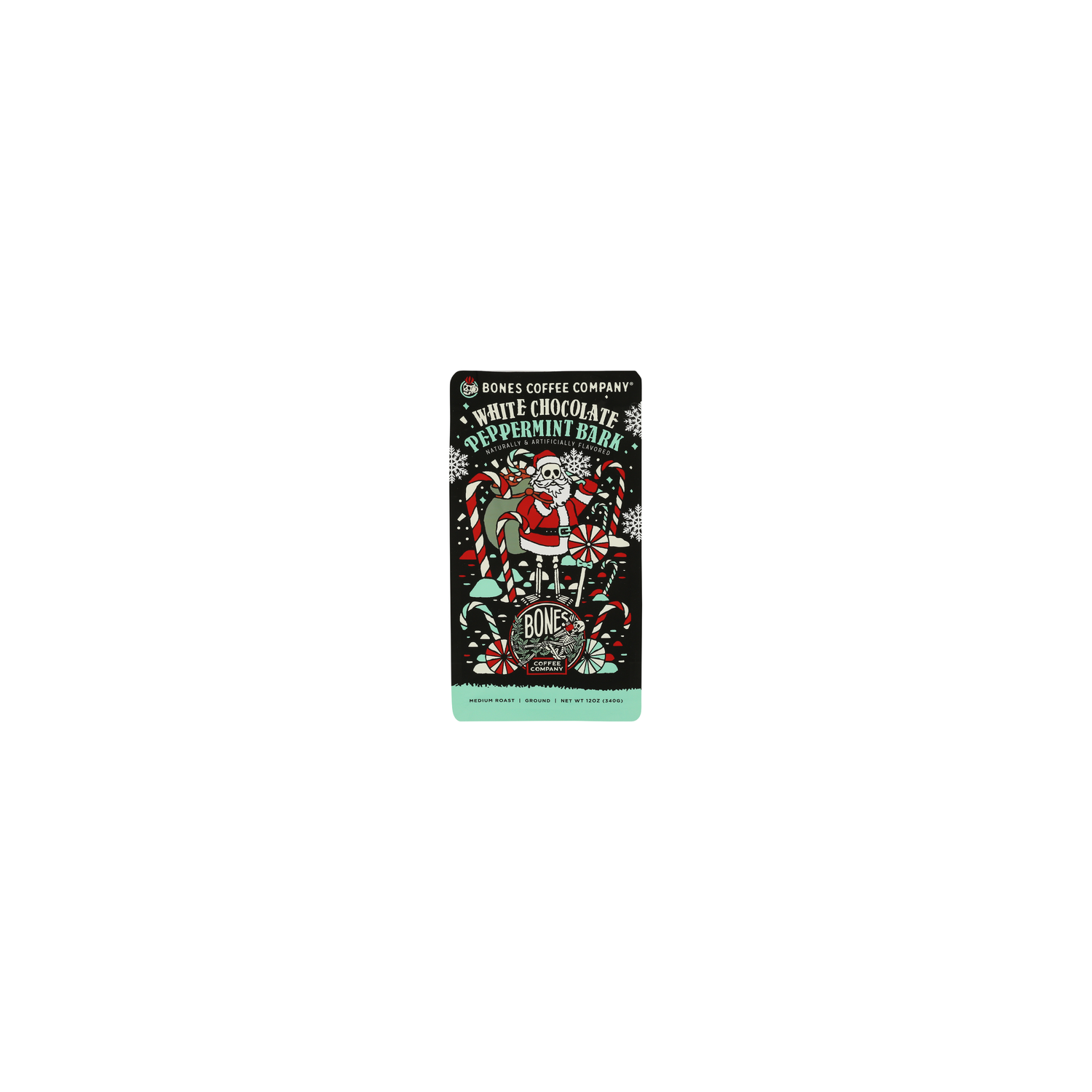 Bones Coffee Company White Chocolate Peppermint Bark Medium Roast Ground Coffee - 12 Ounce Image 1 of 3