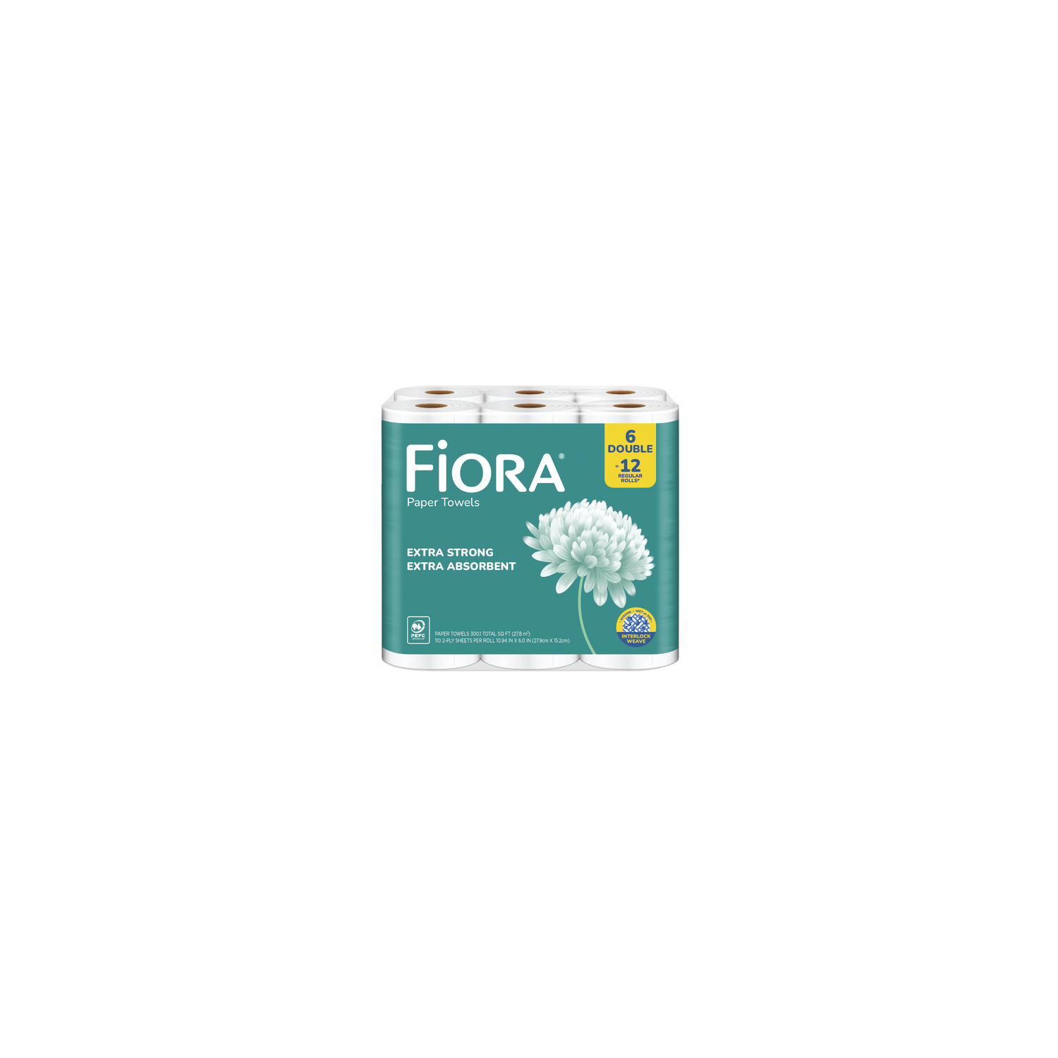 Fiora Paper Towel, 2-Ply, 6-Pack Double Rolls - 50.017 Square foot - 6 Count