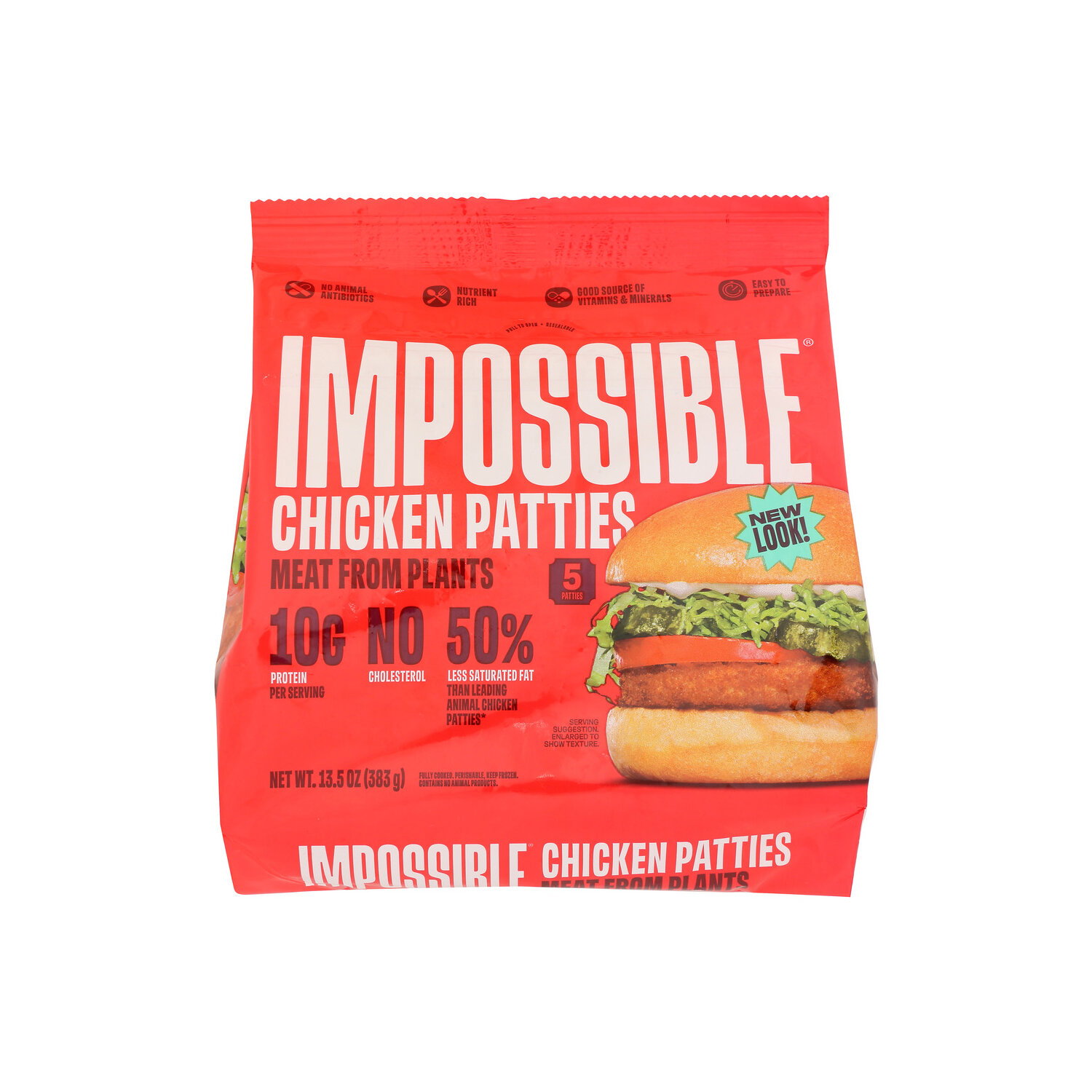 Impossible Foods Chicken Patties Made From Plants, Frozen, Fully Cooked, 5 Patties - 2.7 Ounce - 5 Count Image 1 of 4