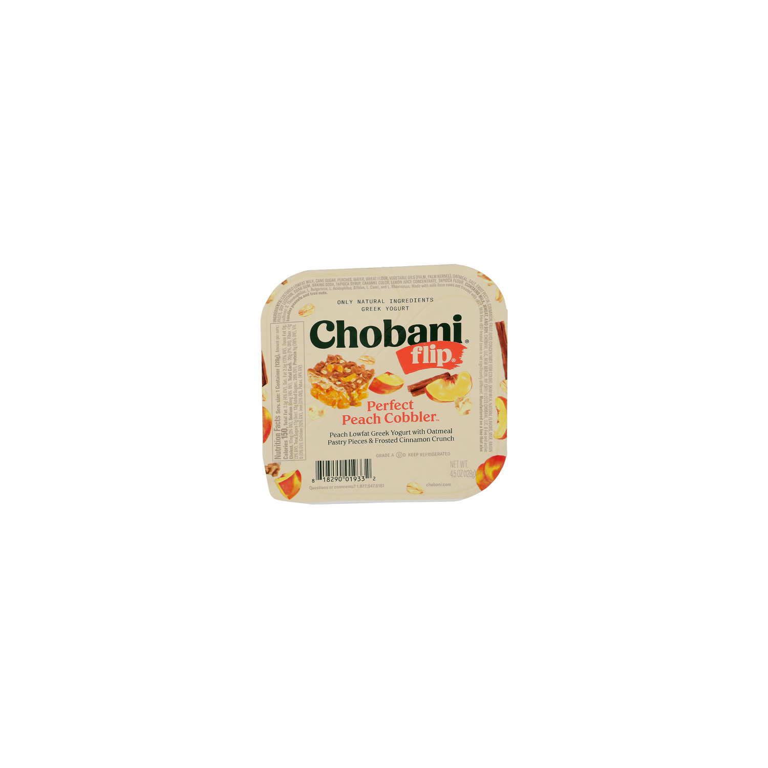 Chobani Peach Cobbler Flip Low-Fat Greek Yogurt Perfect - 4.5 Ounce Image 1 of 3