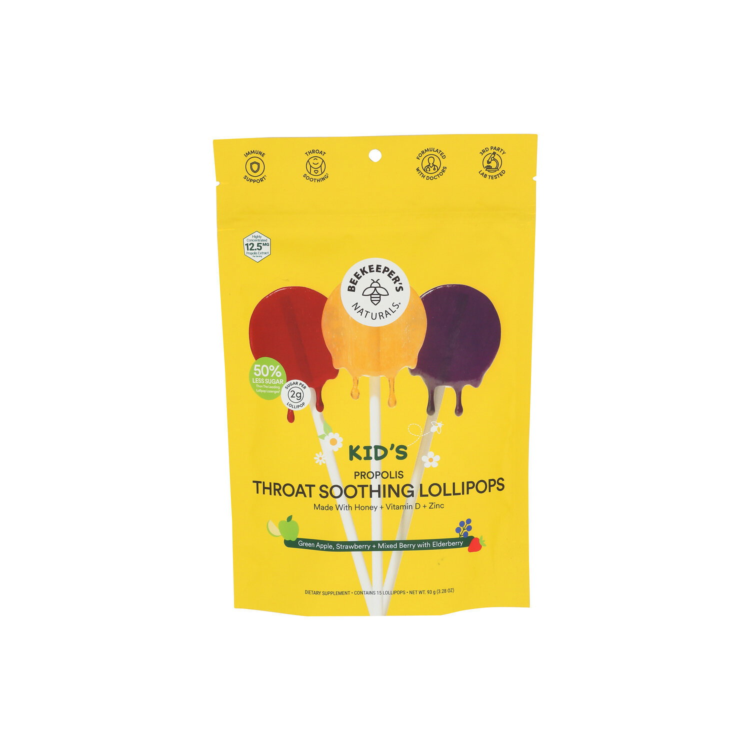 BEEKEEPER's Naturals Strawberry, Apple, Elderberry Mixed Berry Kids Throat Soothing Lollipops - 0.219 Ounce - 15 Count Image 1 of 2