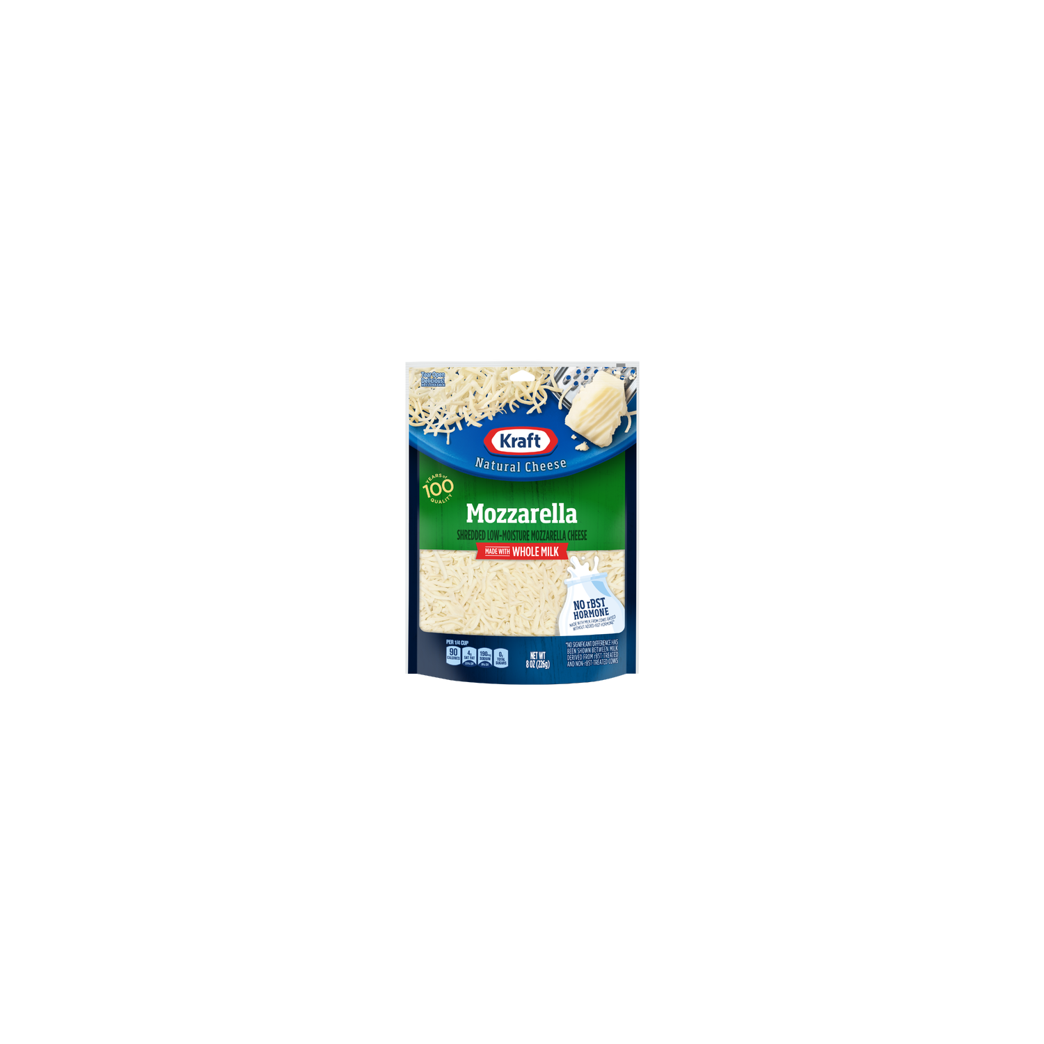 Kraft Natural Mozzarella Shredded Cheese With Whole Milk, Bag - 8 Ounce