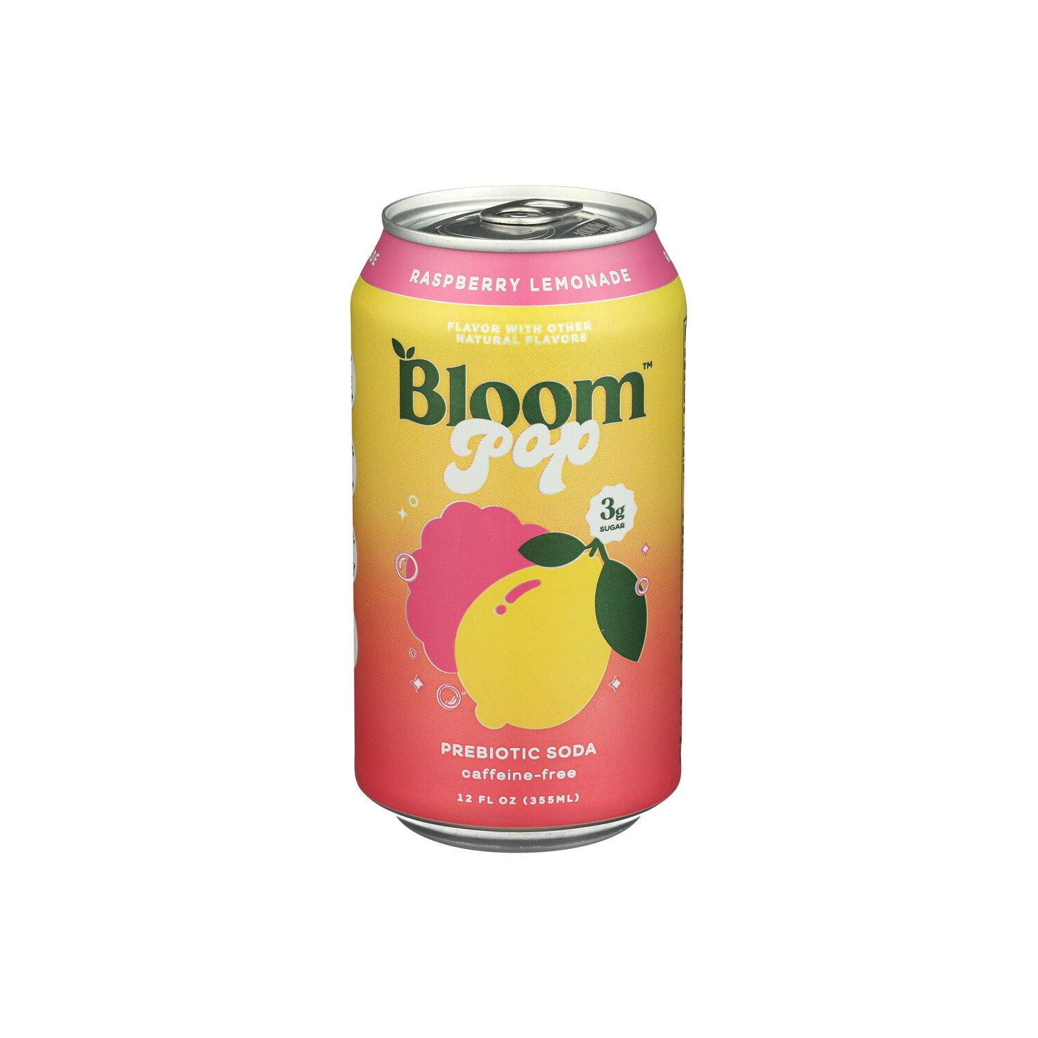 Bloom Pop Raspberry Lemonade Prebiotic Soda - 12 Fluid Ounce Image 1 of 4