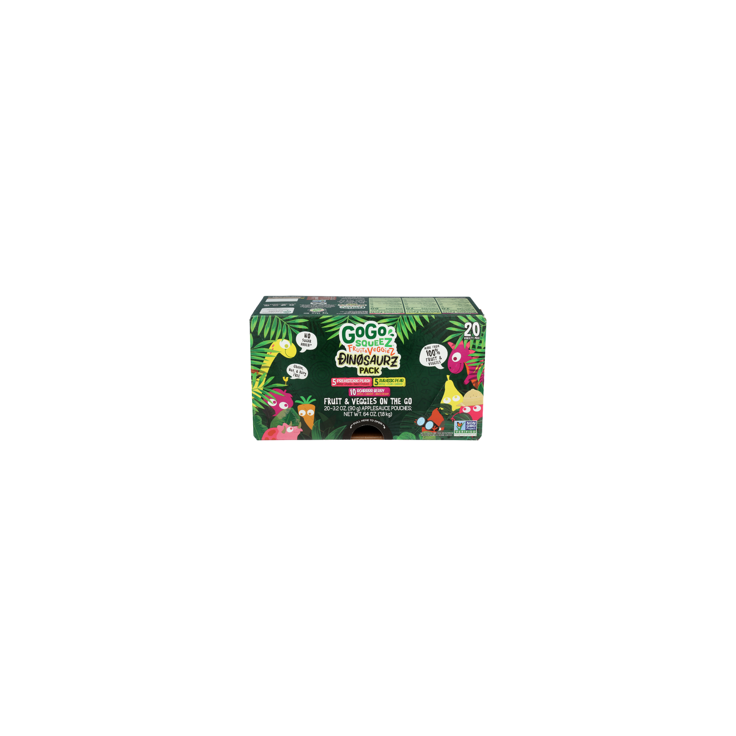 Gogo Squeez Dino Variety Pack Apple Berry Carrot, Peach Sweet Potatoe, Pear, Carrot Applesauce Fruit & Vegetable Pouch - 3.2 Ounce - 20 Count Image 1 of 2