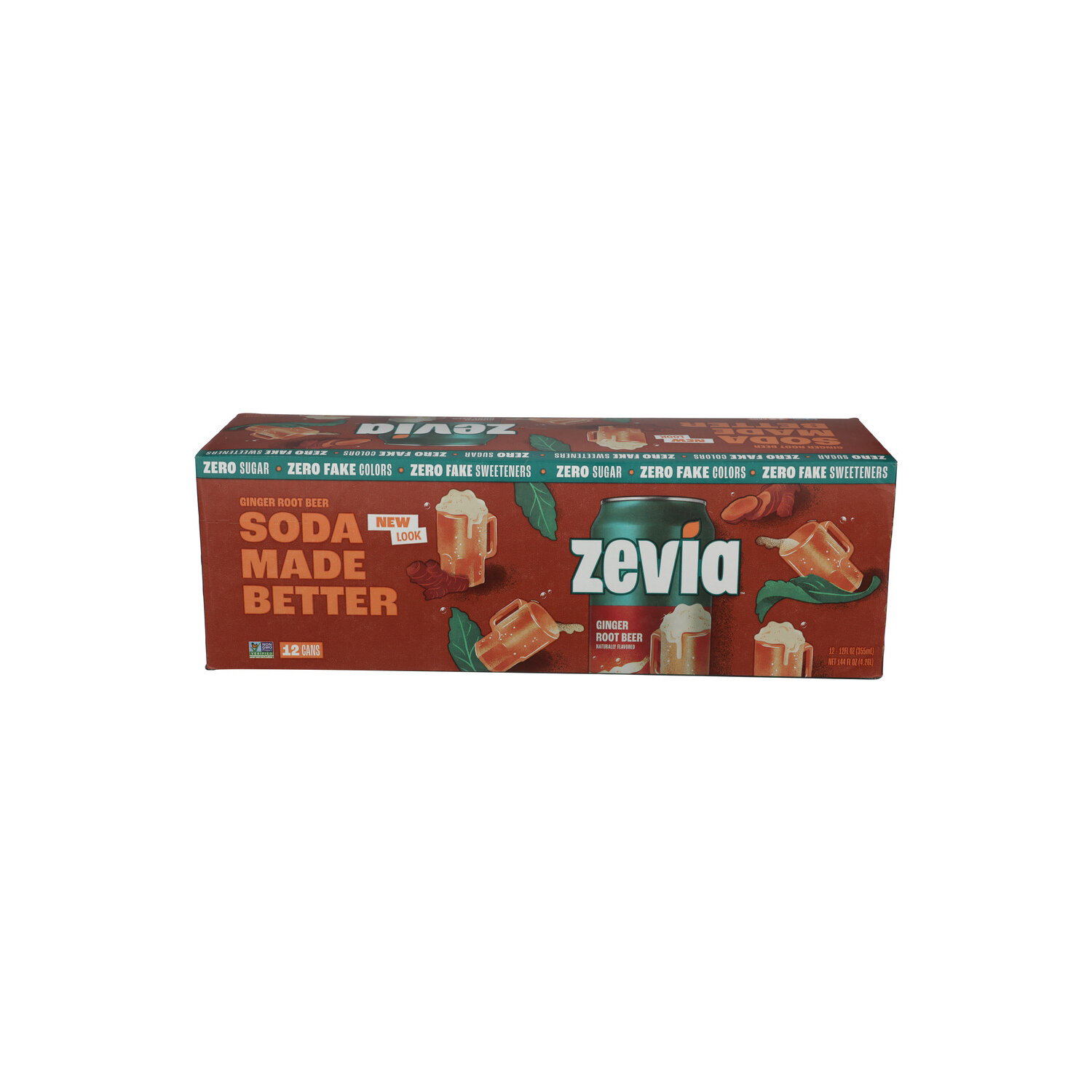 Zevia Zero Sugar Ginger Root Beer Soda Soft Drink - 12 Fluid Ounce - 12 Count Image 1 of 3