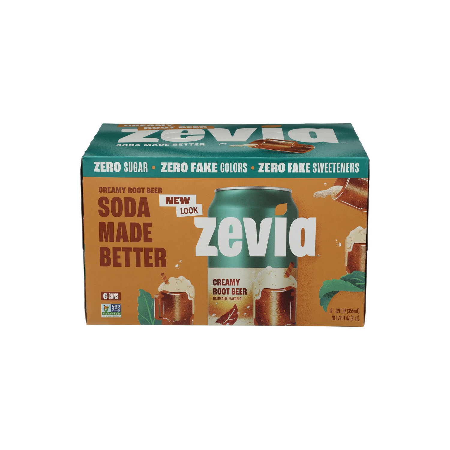 Zevia Zero Sugar Creamy Root Beer Soda - 12 Fluid Ounce - 6 Count Image 1 of 3