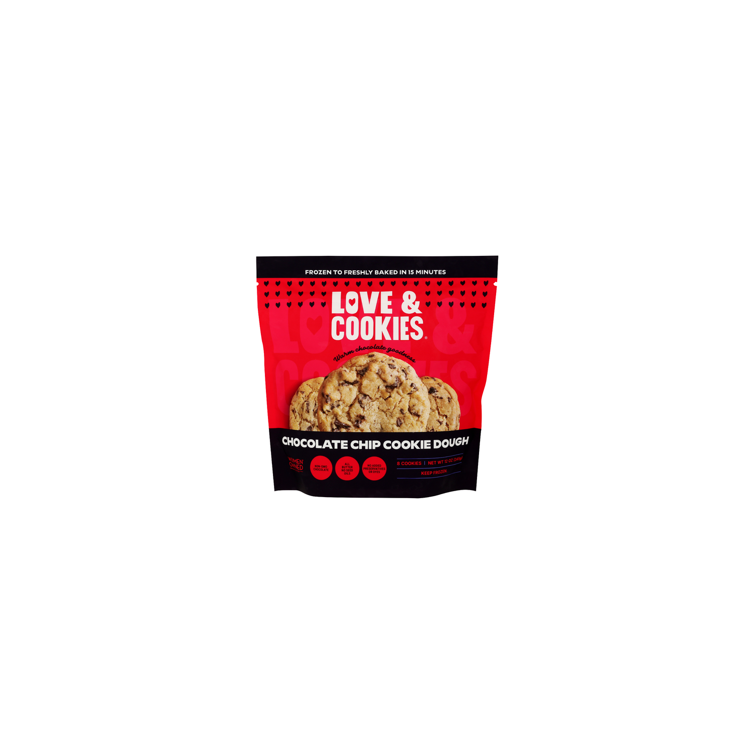 LOVE&COOKIES Chocolate Chip Round Frozen Gourmet Cookie Dough - 1.5 Ounce - 8 Count Image 1 of 4