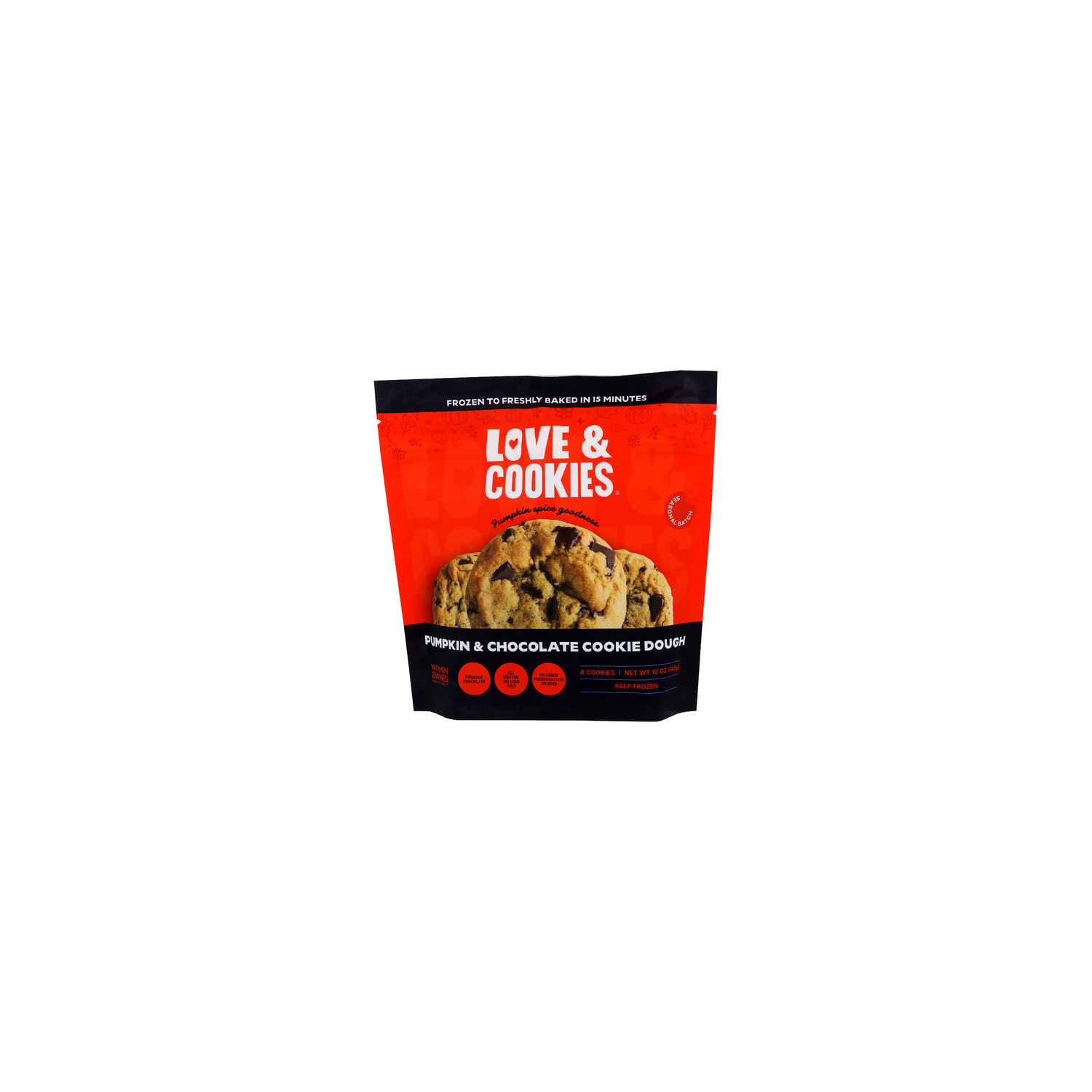 LOVE&COOKIES Pumpkin, Chocolate Chip, Spice Round Pumpkin Chip Frozen Gourmet Cookie Dough - 1.5 Ounce - 8 Count Image 1 of 4