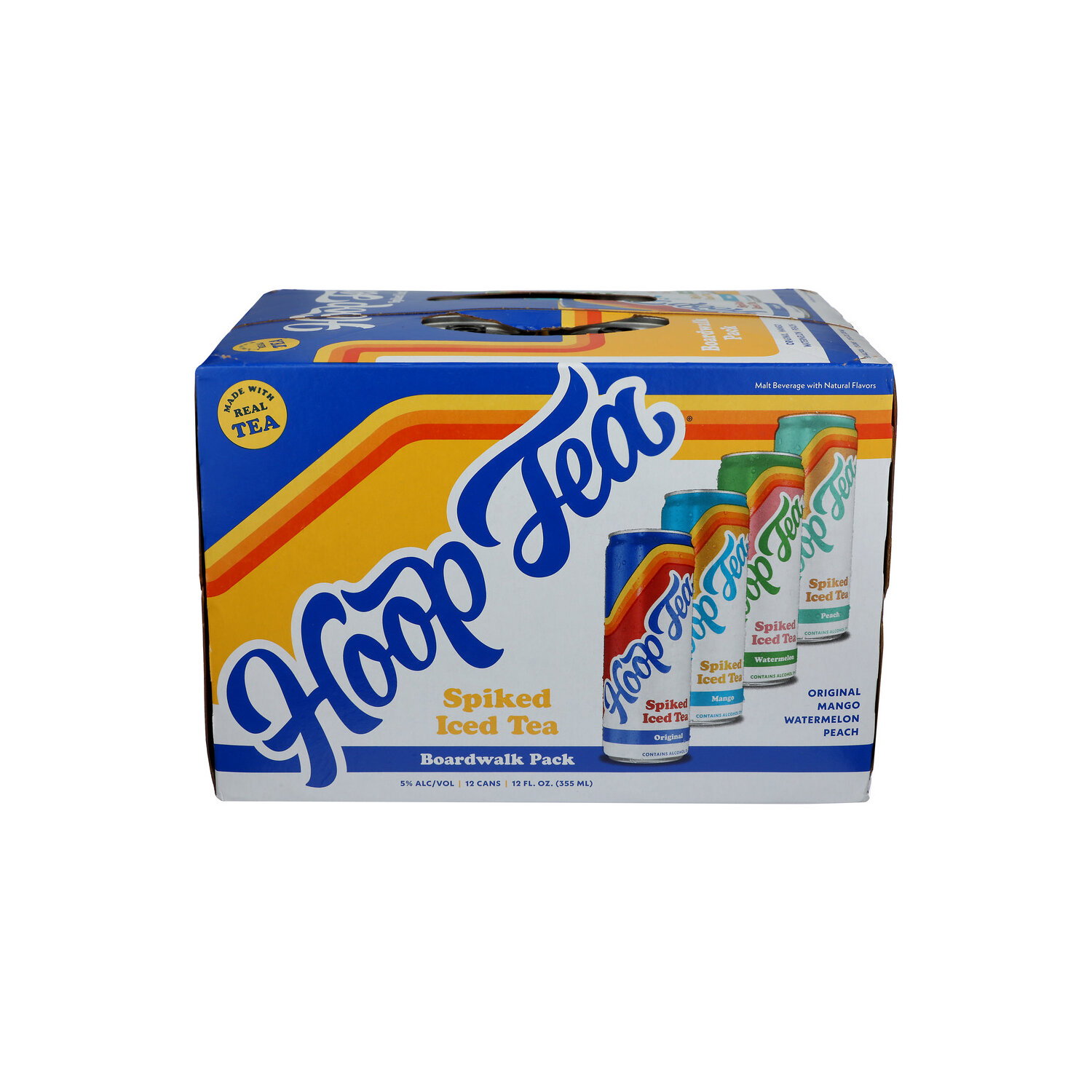 Hoop Tea Spiked Iced Tea, Original Mango Watermelon Peach, Boardwalk Pack - 12 Count Image 1 of 2