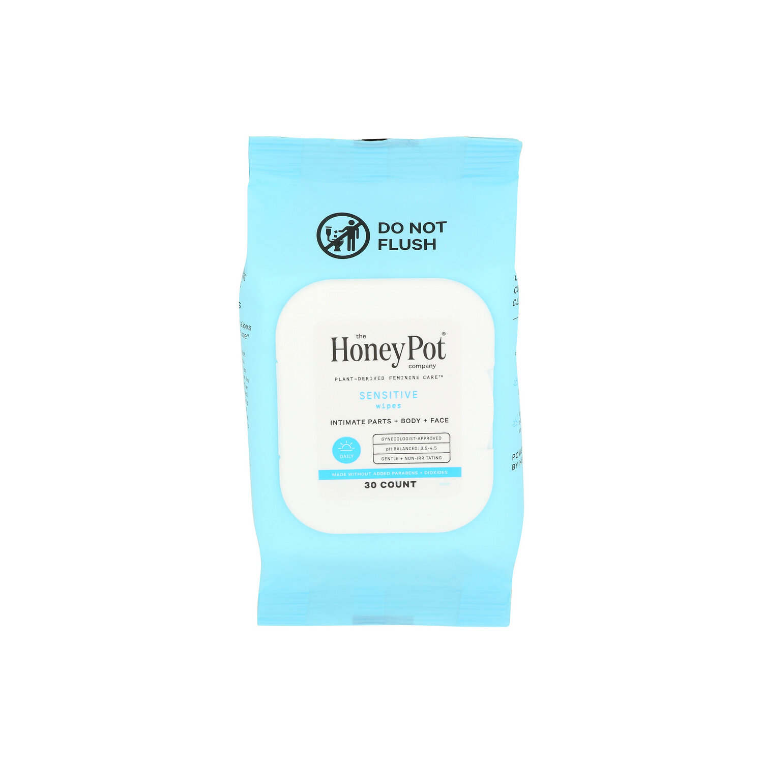 The Honey Pot Company Sensitive Intimate Wipes Blue Package - 30 Count Image 1 of 3
