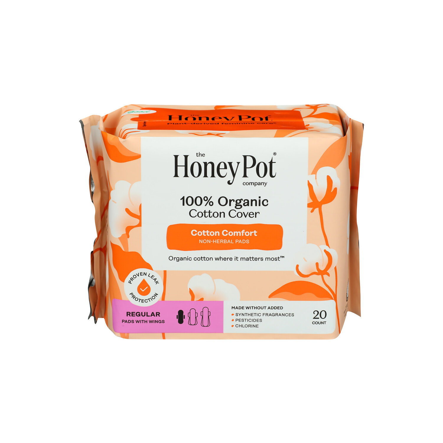 The Honey Pot Company 100% Organic Cotton Comfort Cover Regular Menstrual Pads With Wings - 20 Count Image 1 of 3