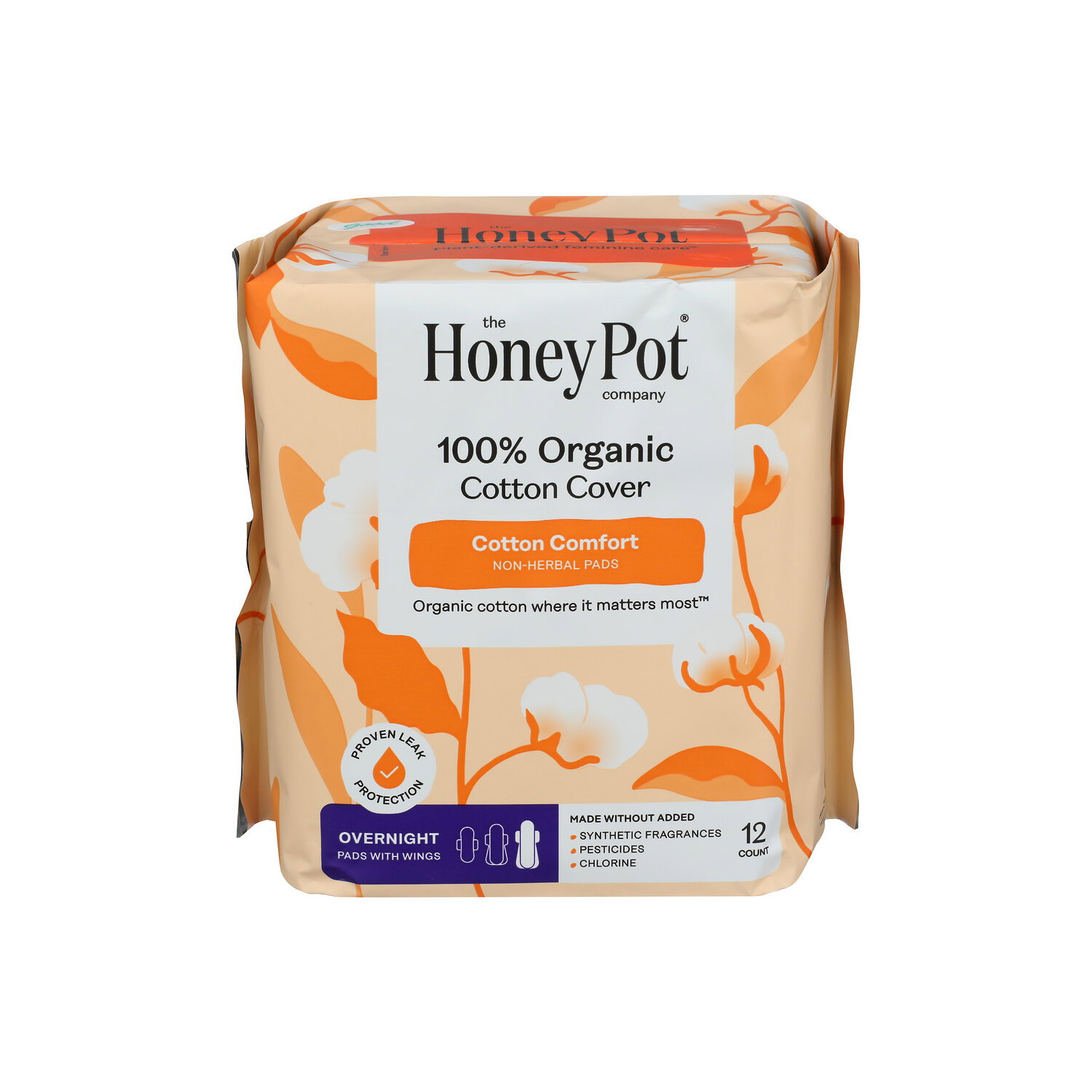 The Honey Pot Company 100% Organic Cotton Comfort Cover Overnight Menstrual Pads With Wings - 12 Count Image 1 of 3