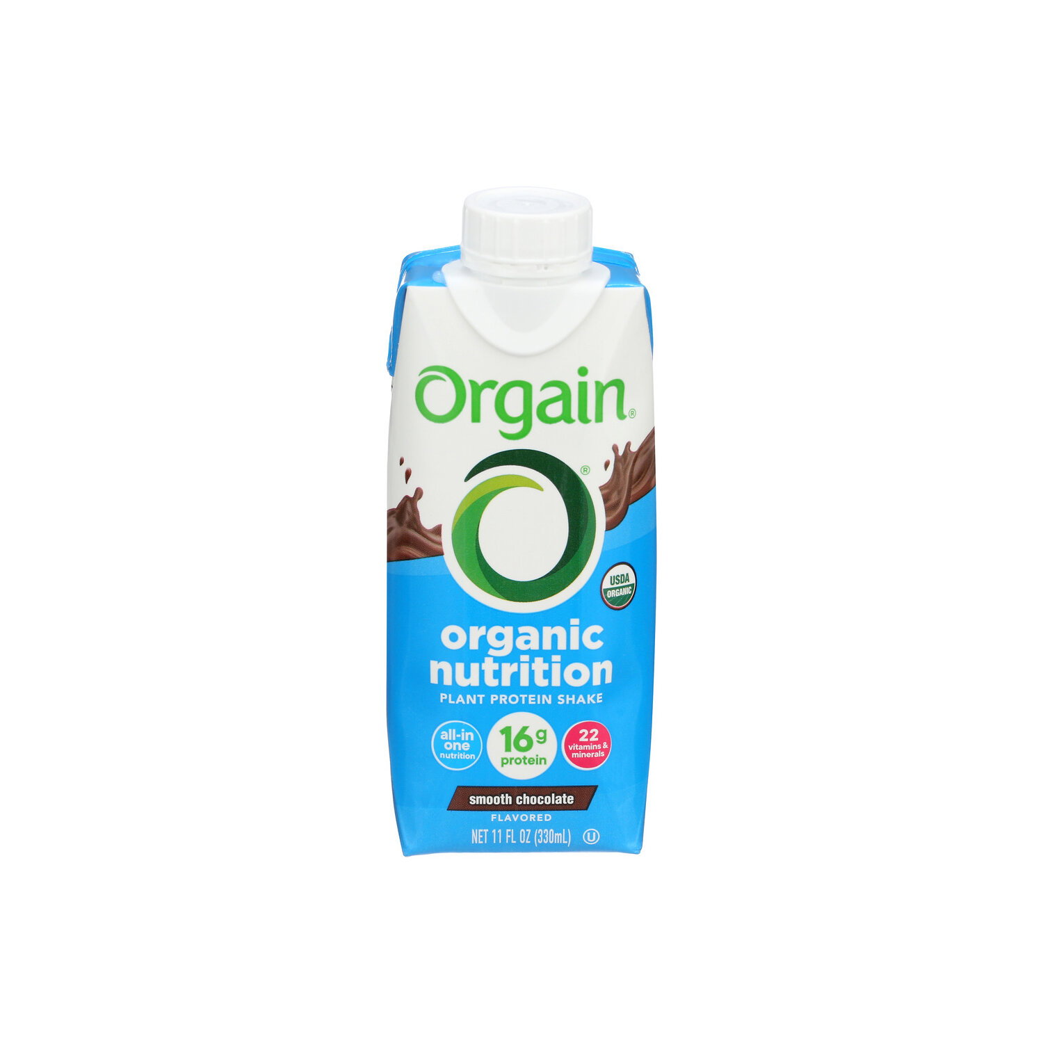 Orgain Smooth Chocolate Liquid Plant-Based Organic Nutrition Shake - 11 Fluid Ounce Image 1 of 4