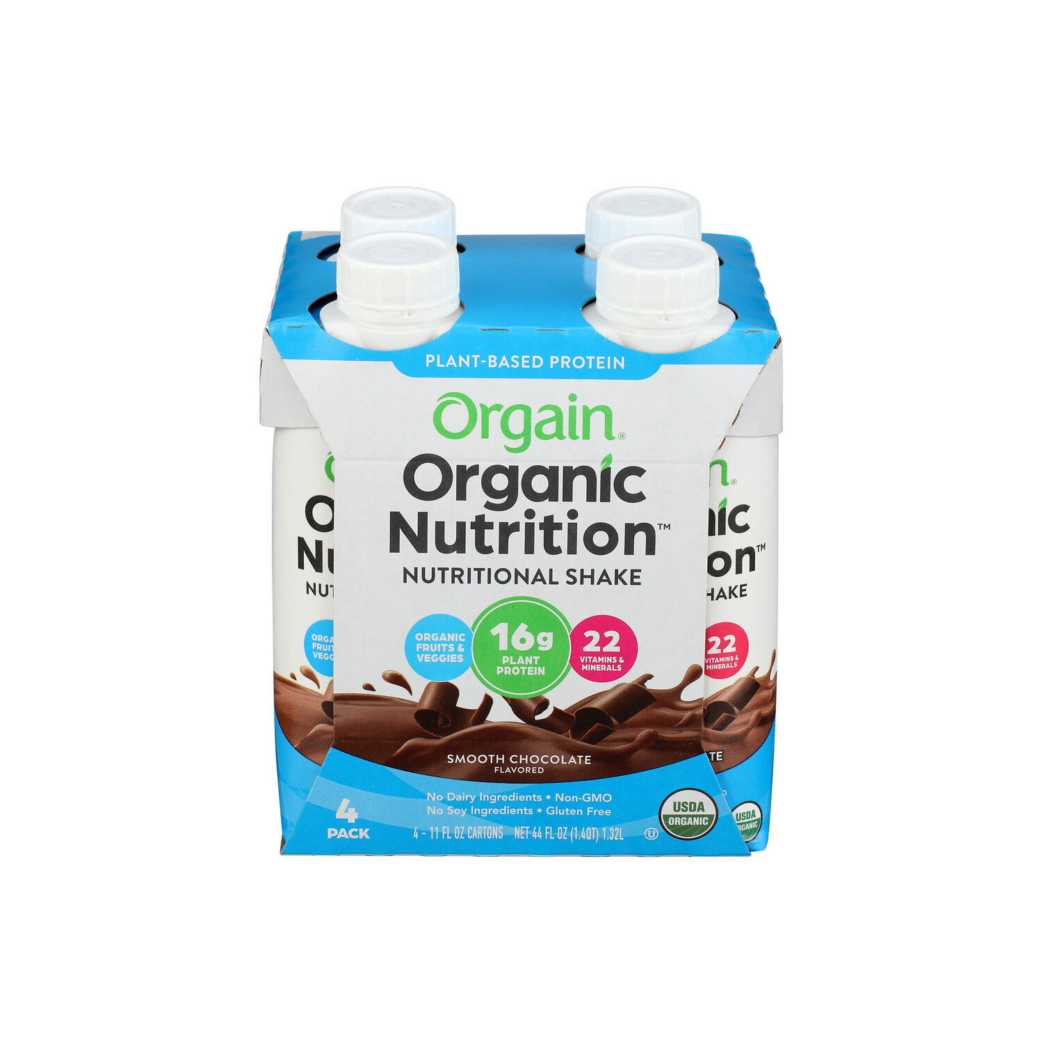 Orgain Organic Chocolate Nutritional Shake - 11 Fluid Ounce - 4 Count Image 1 of 3
