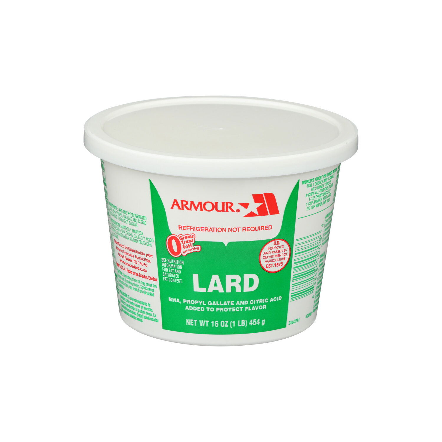Armour Lard Tub - 16 Ounce - Super 1 Foods