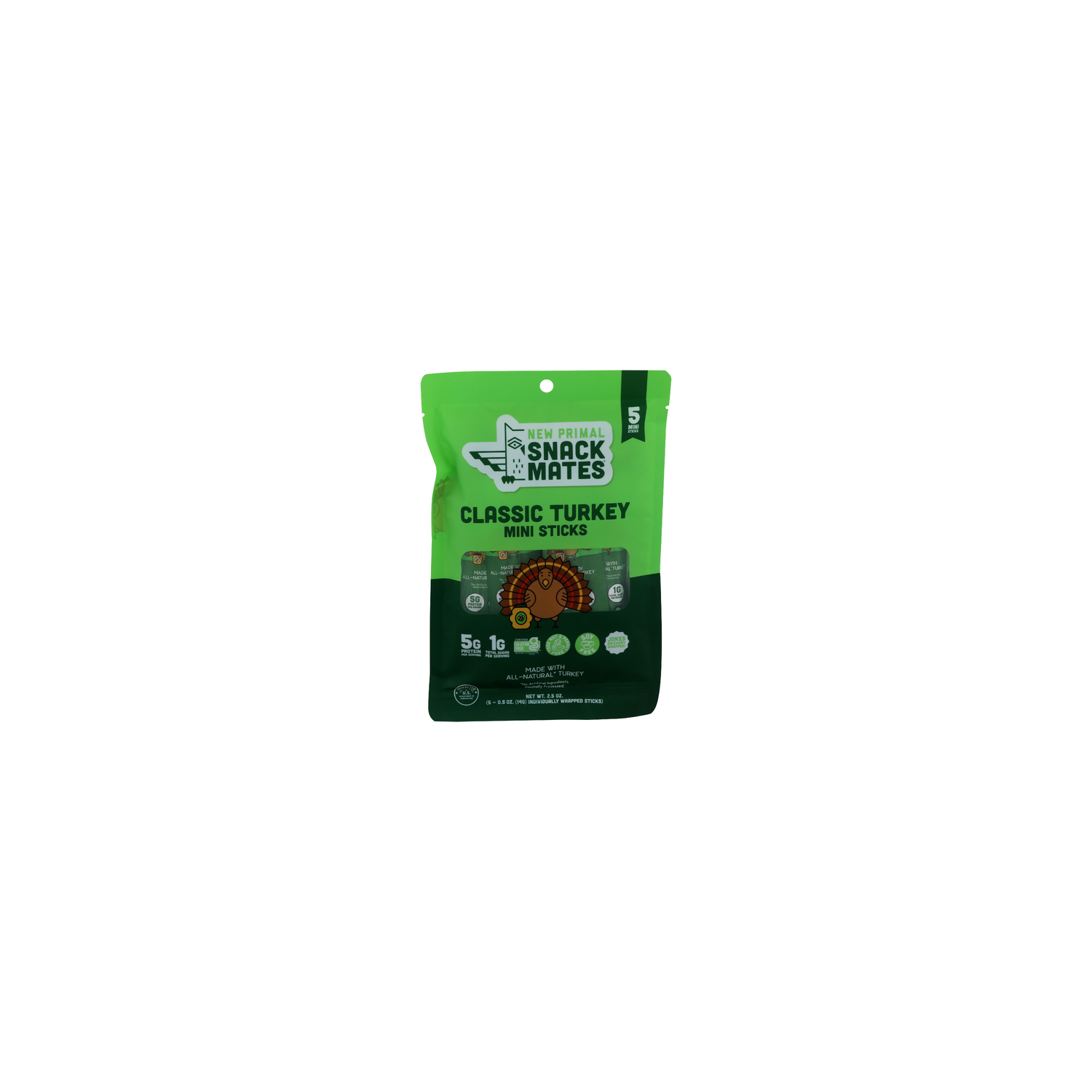 New Primal Snack Mates All Natural Mini Turkey Meat Sticks - 0.5 Ounce - 5 Count Image 1 of 3