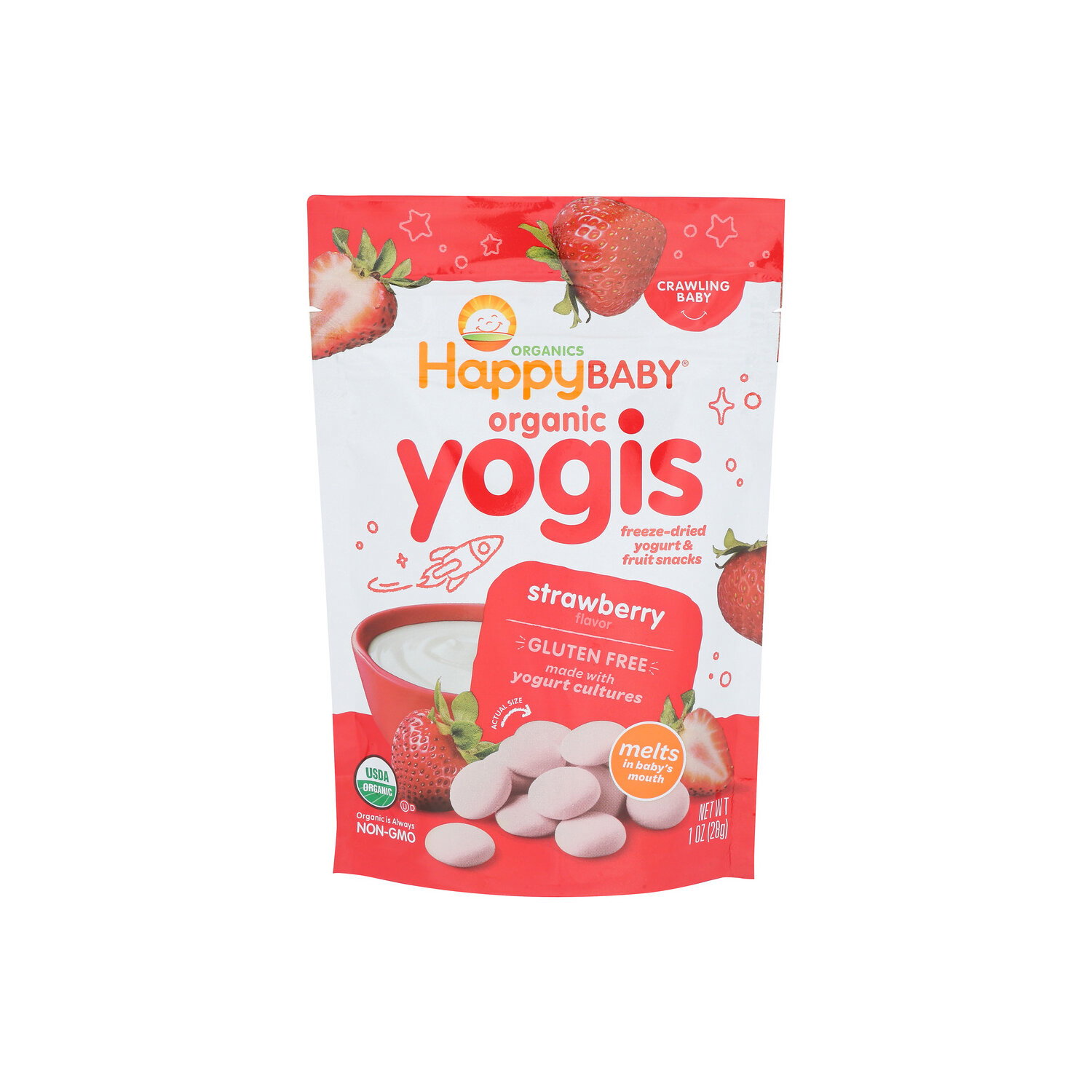 Happy Baby Organic Yogis Freeze Dried Yogurt & Fruit Snacks Strawberry - 1 Ounce Image 1 of 4