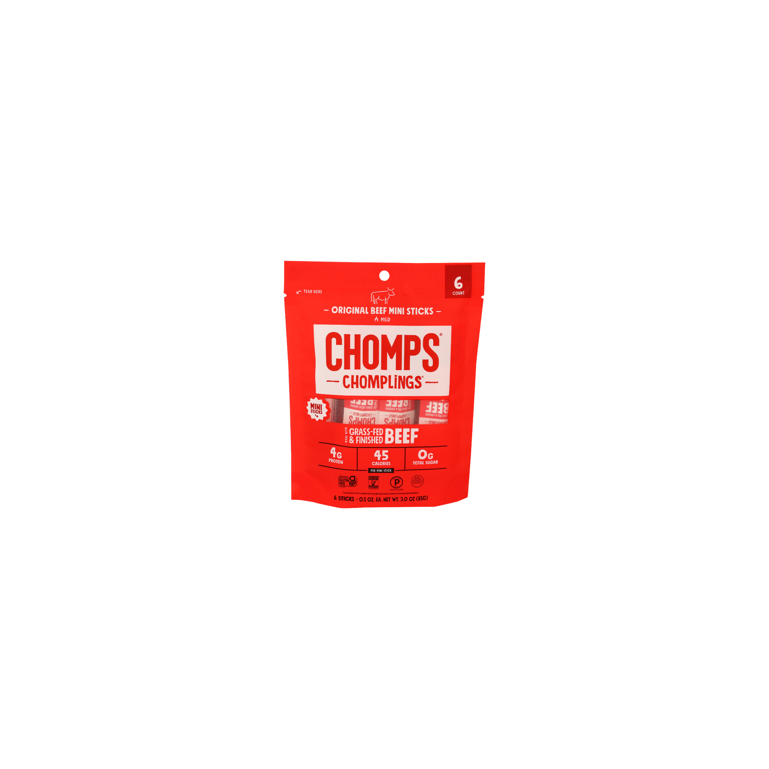 Chomps Chomplings Original Mini Beef Sticks - 0.5 Ounce - 6 Count Image 1 of 4